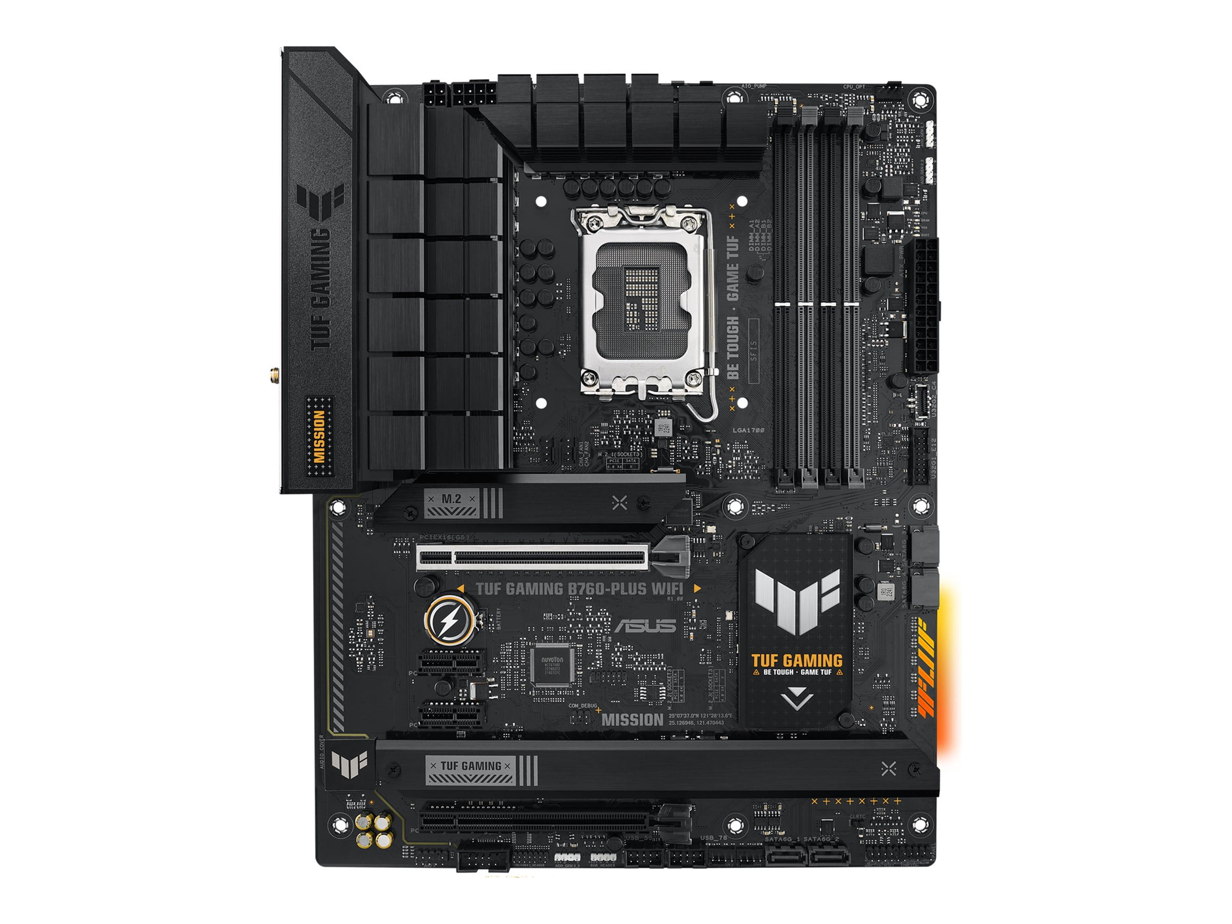 ASUS TUF GAMING B760-PLUS WIFI - Motherboard - ATX - LGA1700-Sockel - B760 Chipsatz - USB-C 3.2 Gen 2x2, USB 3.2 Gen 2, USB 3.2 Gen 1, USB-C 3.2 Gen2 - 2.5 Gigabit LAN, Wi-Fi 6, Bluetooth - Onboard-Grafik (CPU erforderlich)