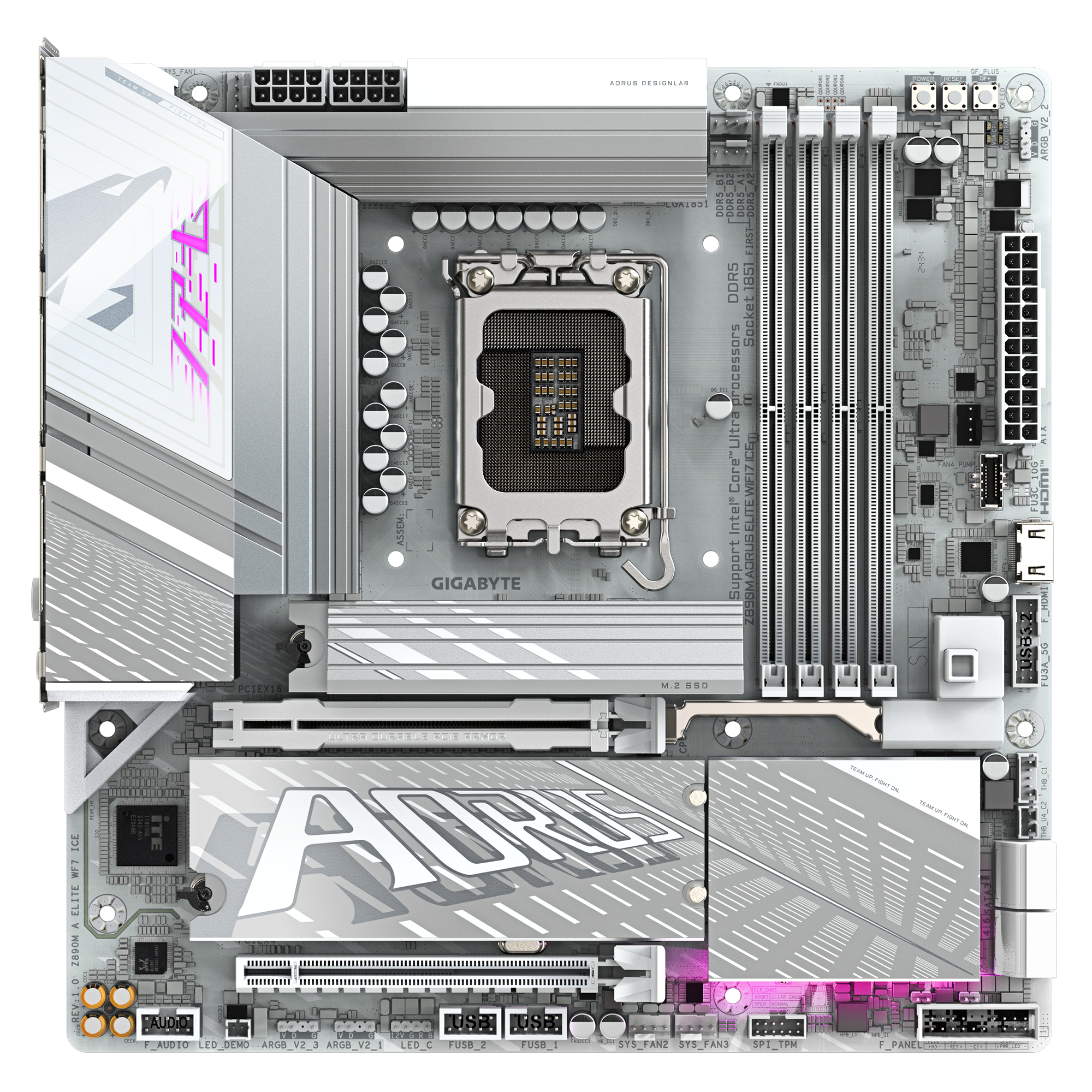 Gigabyte AORUS Z890M ELITE WIFI7 ICE - Motherboard - micro ATX - LGA1851 Sockel - Z890 Chipsatz - USB4, USB-C 3.2 Gen2, USB 3.2 Gen 2, USB 3.2 Gen 1 - 2.5 Gigabit LAN, Wi-Fi 7, Bluetooth - Onboard-Grafik (CPU erforderlich)
