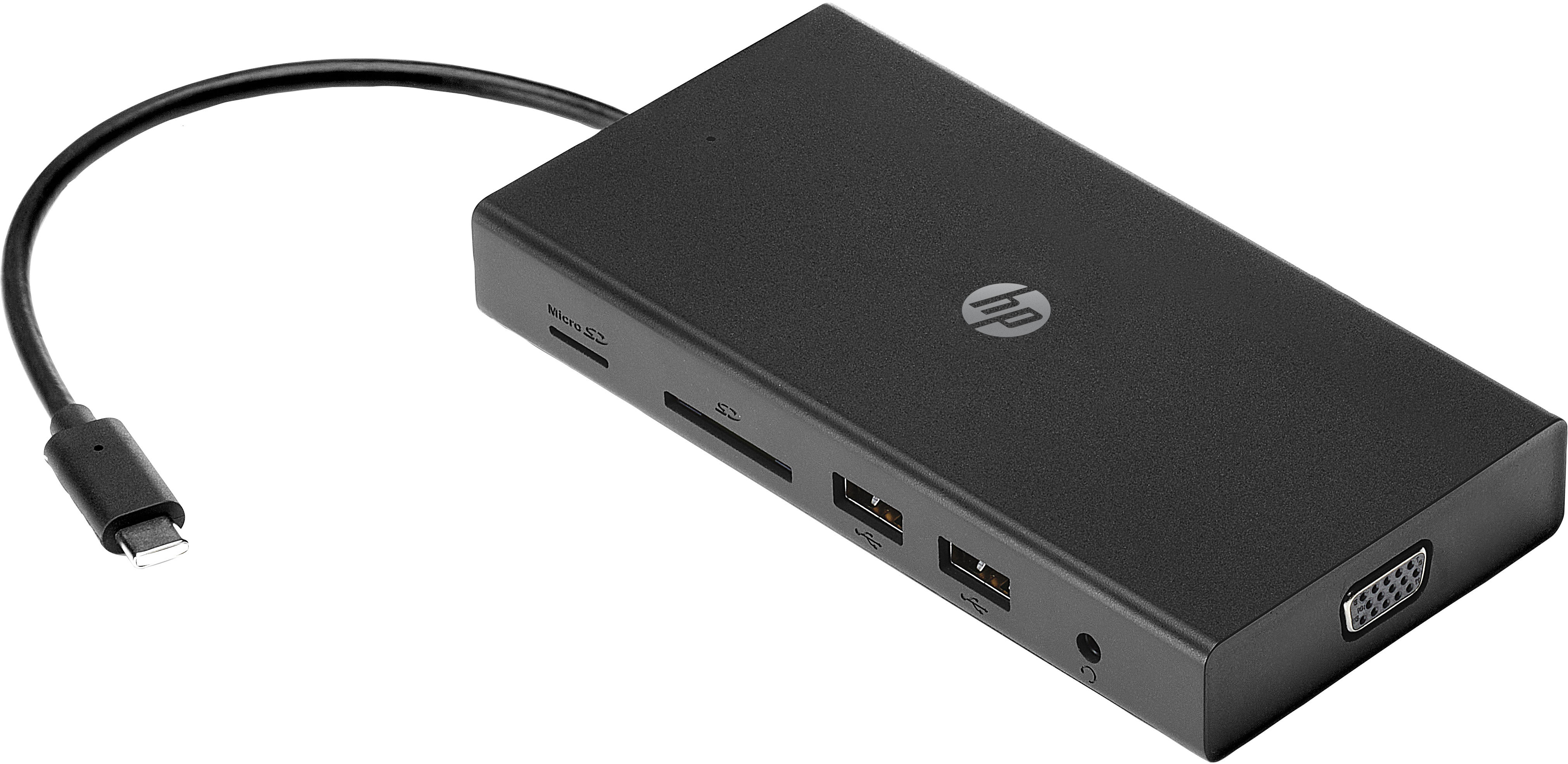 HP USB-C-Reisehub mit mehreren Anschlüssen, Kabelgebunden, USB 3.2 Gen 1 (3.1 Gen 1) Type-C, 10,100,1000 Mbit/s, Schwarz, MicroSD (TransFlash), SD, China