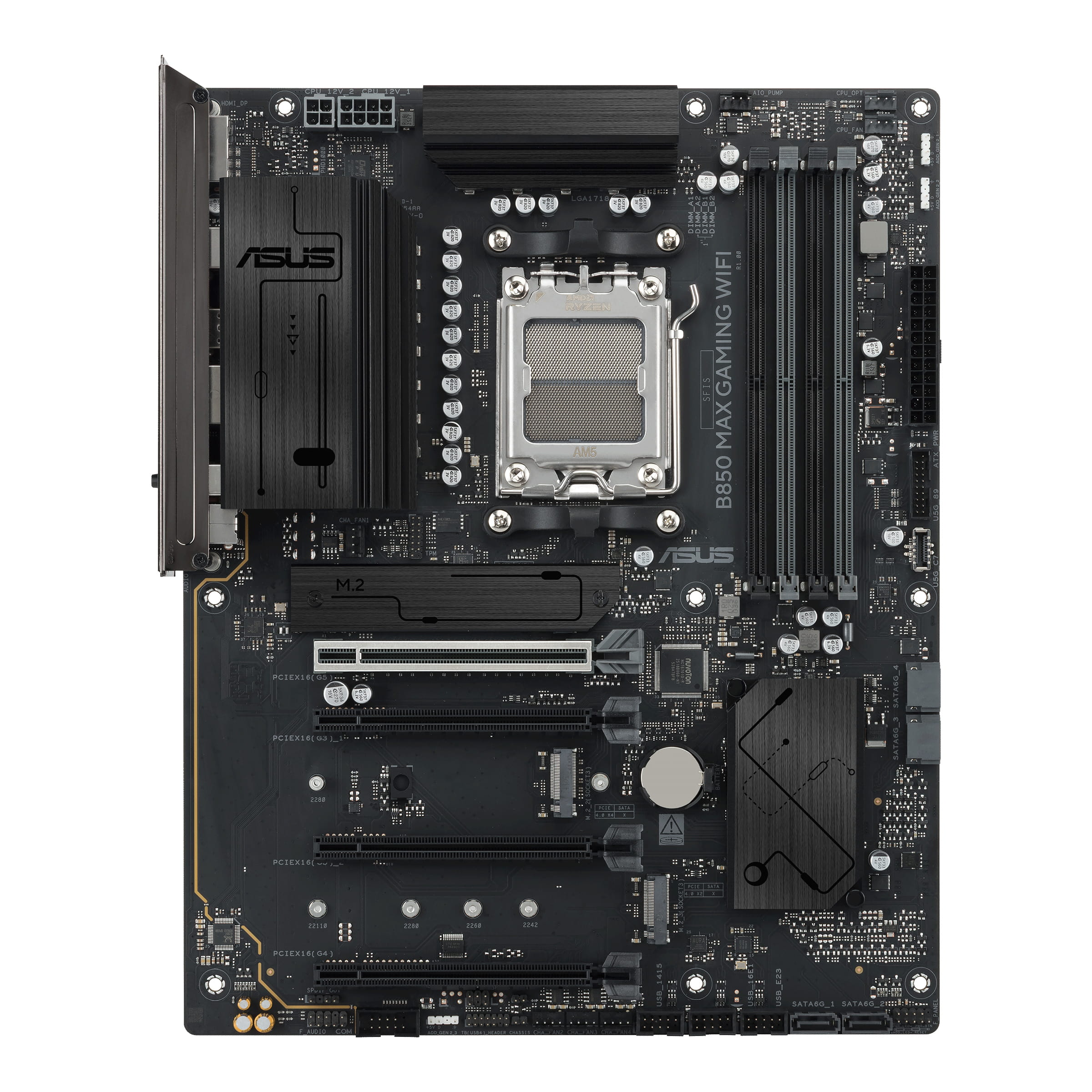 ASUS B850 MAX GAMING WIFI - Motherboard - ATX - Socket AM5 - AMD B850 Chipsatz - USB 3.2 Gen 2, USB-C 3.2 Gen2, USB 3.2 Gen 1, USB-C 3.2 Gen 1, USB4 - Wi-Fi 6E, Bluetooth, 2.5 Gigabit LAN - Onboard-Grafik (CPU erforderlich)