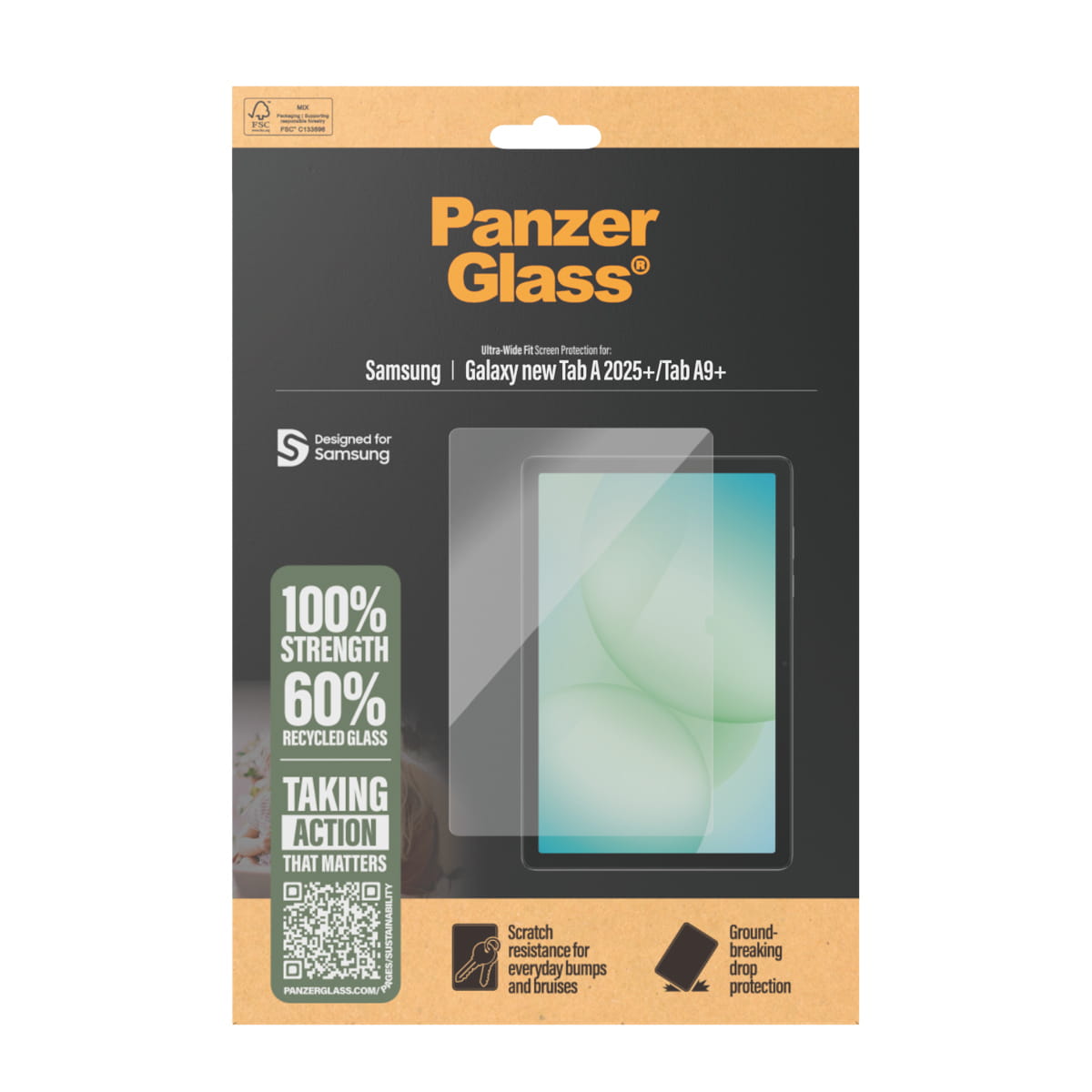 PanzerGlass ® Displayschutz Samsung Galaxy Tab A11+ | Tab A9+ | Ultra-Wide Fit, Samsung, Samsung - Galaxy Tab A9+ 5G, Samsung - Galaxy Tab A11+ 5G, Trockene Anwendung, Kratzresistent, Schockresistent, Transparent, 1 Stück(e)