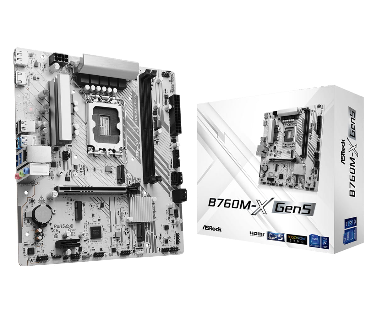 ASRock B760M-X Gen5, Intel, LGA 1700, Intel Core i5 12th Gen, Intel Core i5 13th Gen, Intel Core i5 14th Gen, Intel Core i3 14th Gen,..., DDR5-SDRAM, 128 GB, SO-DIMM