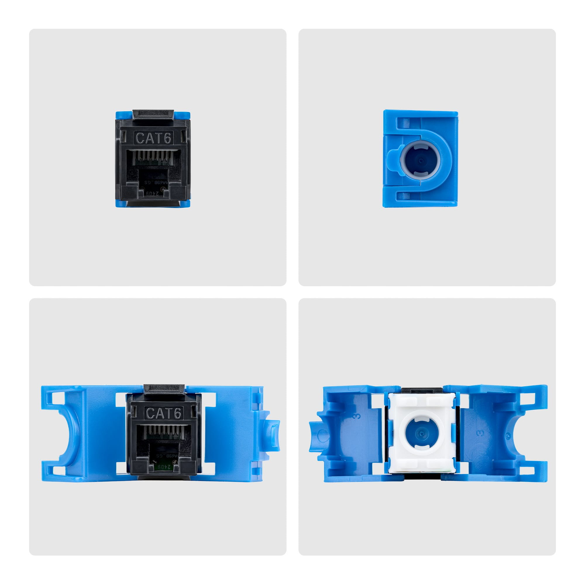 StarTech.com Cat6 Keystone Jack Modul, 24er-Pack RJ45 Ethernet Keystone Buchse, UTP Cat6 Wandbuchse, 180 Grad, werkzeuglos, Schwarz, Flach, Schwarz, Blau, RJ-45, Buchse, Buchse, 10GBase-T