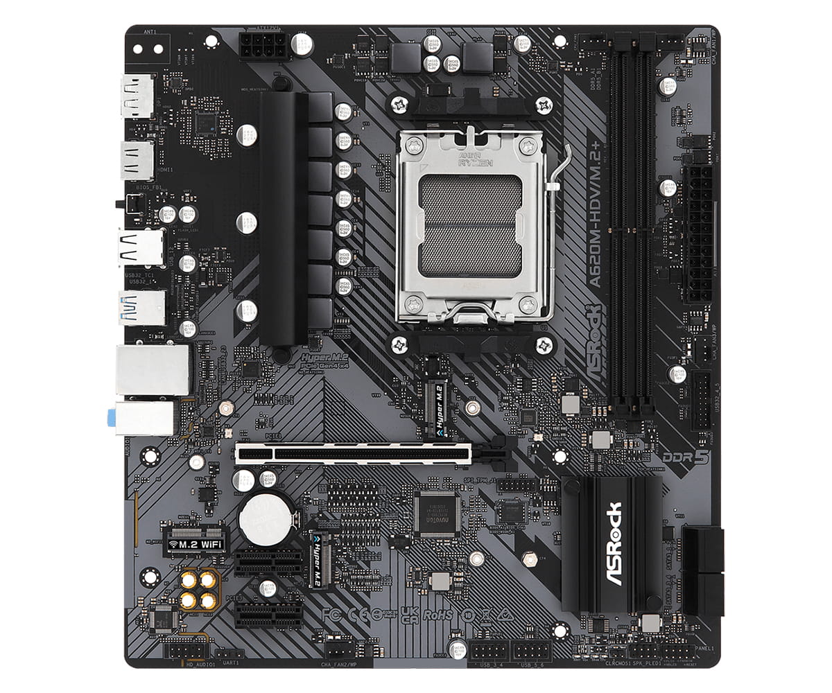 ASRock A620M-HDV/M.2+ - Motherboard - micro ATX - Socket AM5 - AMD A620 Chipsatz - USB 3.2 Gen 1, USB-C 3.2 Gen 1 - Gigabit LAN - Onboard-Grafik (CPU erforderlich)