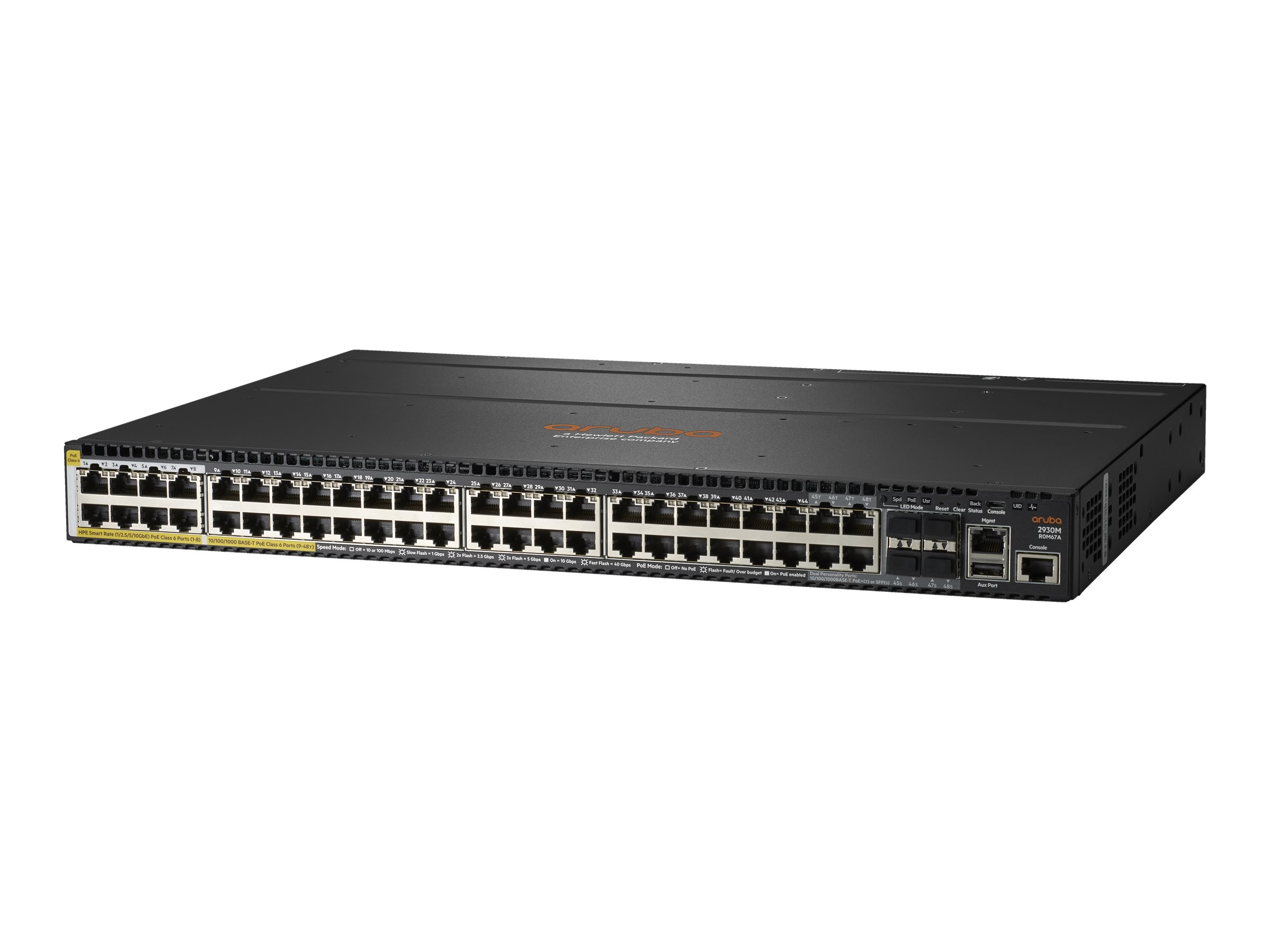 HPE Aruba Networking 2930M 40G 8 HPE Smart Rate PoE Class 6 1-slot Switch - Switch - L3 - managed - 36 x 10/100/1000 + 4 x Kombi-Gigabit-SFP + 8 x 1/2.5/5/10GBase-T (PoE Class 6)