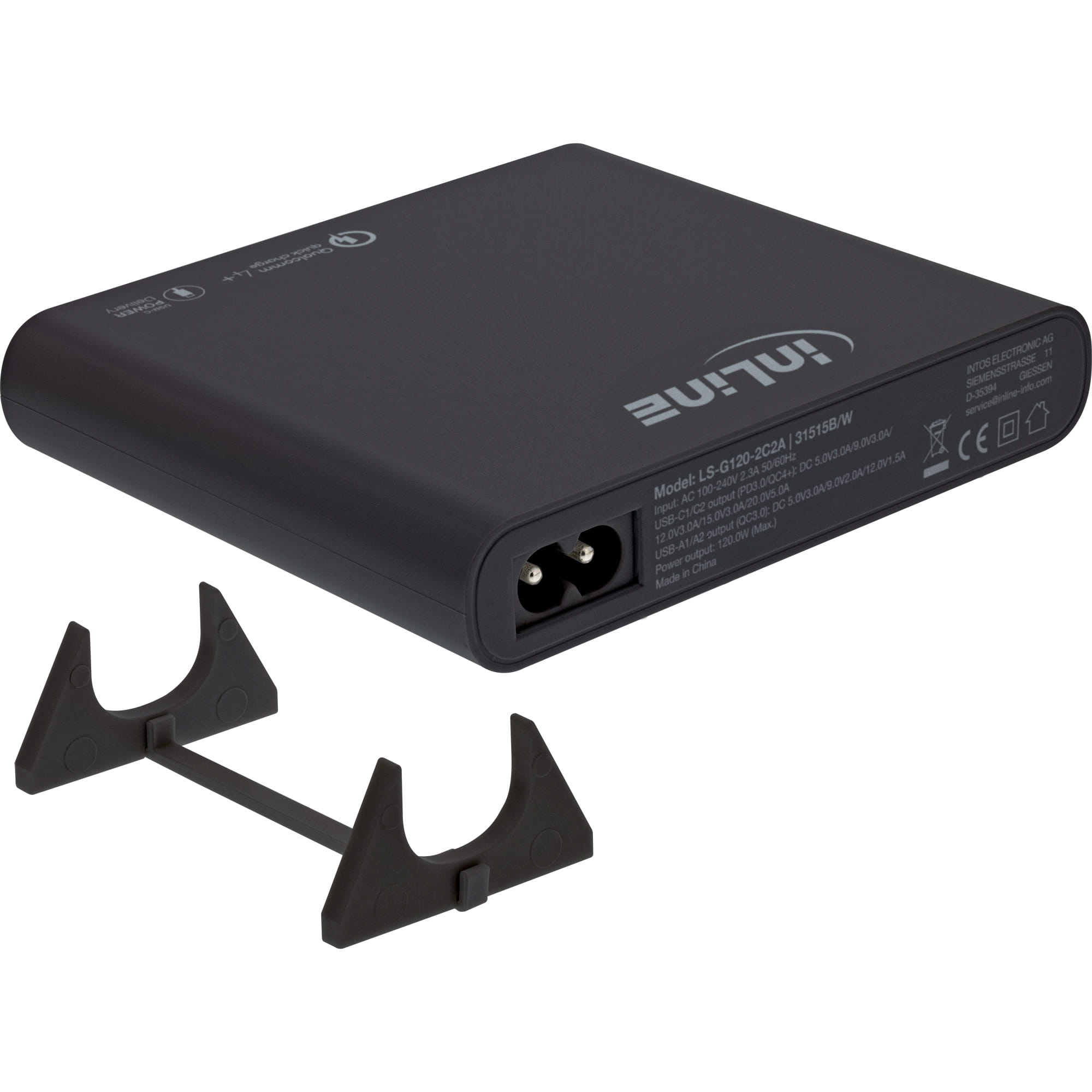 InLine USB Netzteil - GaN Ladegerät - 4-Port - 2x USB-C + 2x USB-A - 120W - schwarz