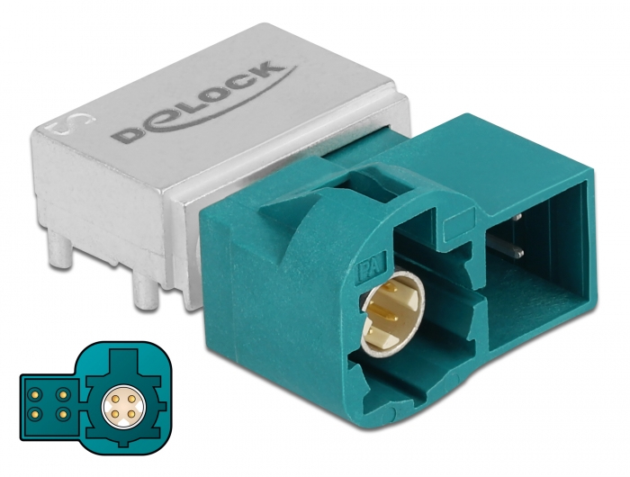 Delock HSD Z Stecker +4 Power Pins PCB, HSD Z, Männlich, 90°, Gold, Blau, Messing