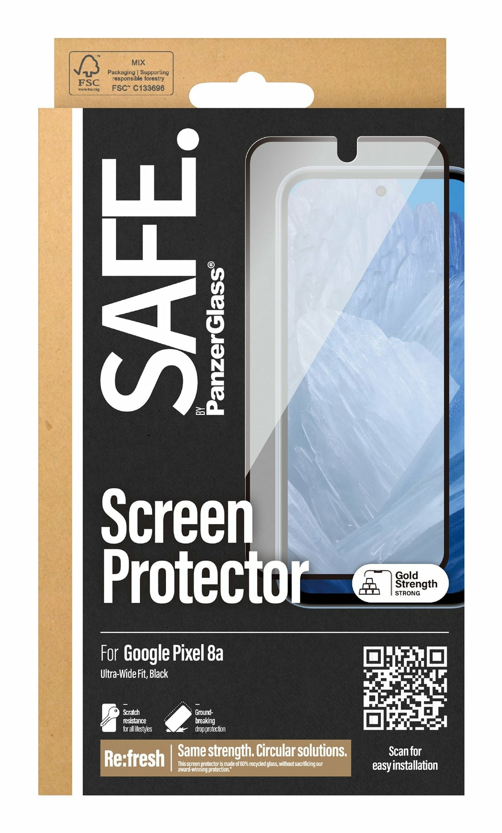 PanzerGlass SAFE. by ® Displayschutz Google Pixel 8a | Ultra-Wide Fit, Google, Google - Pixel 8a, Trockene Anwendung, Kratzresistent, Schockresistent, Transparent, 1 Stück(e)