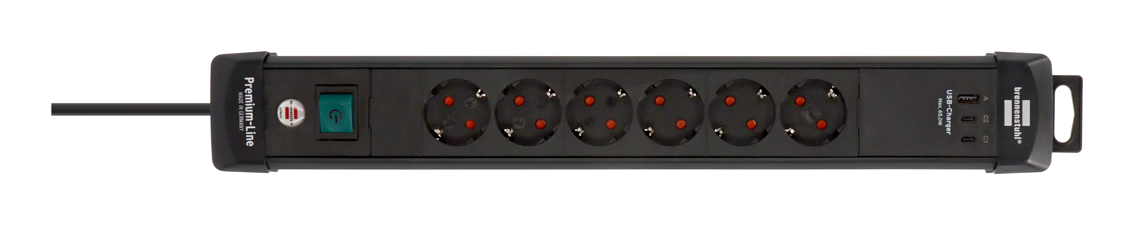 Brennenstuhl 1951160613, 3 m, Drinnen, Kunststoff, Schwarz, 6 AC-Ausgänge, 230 V