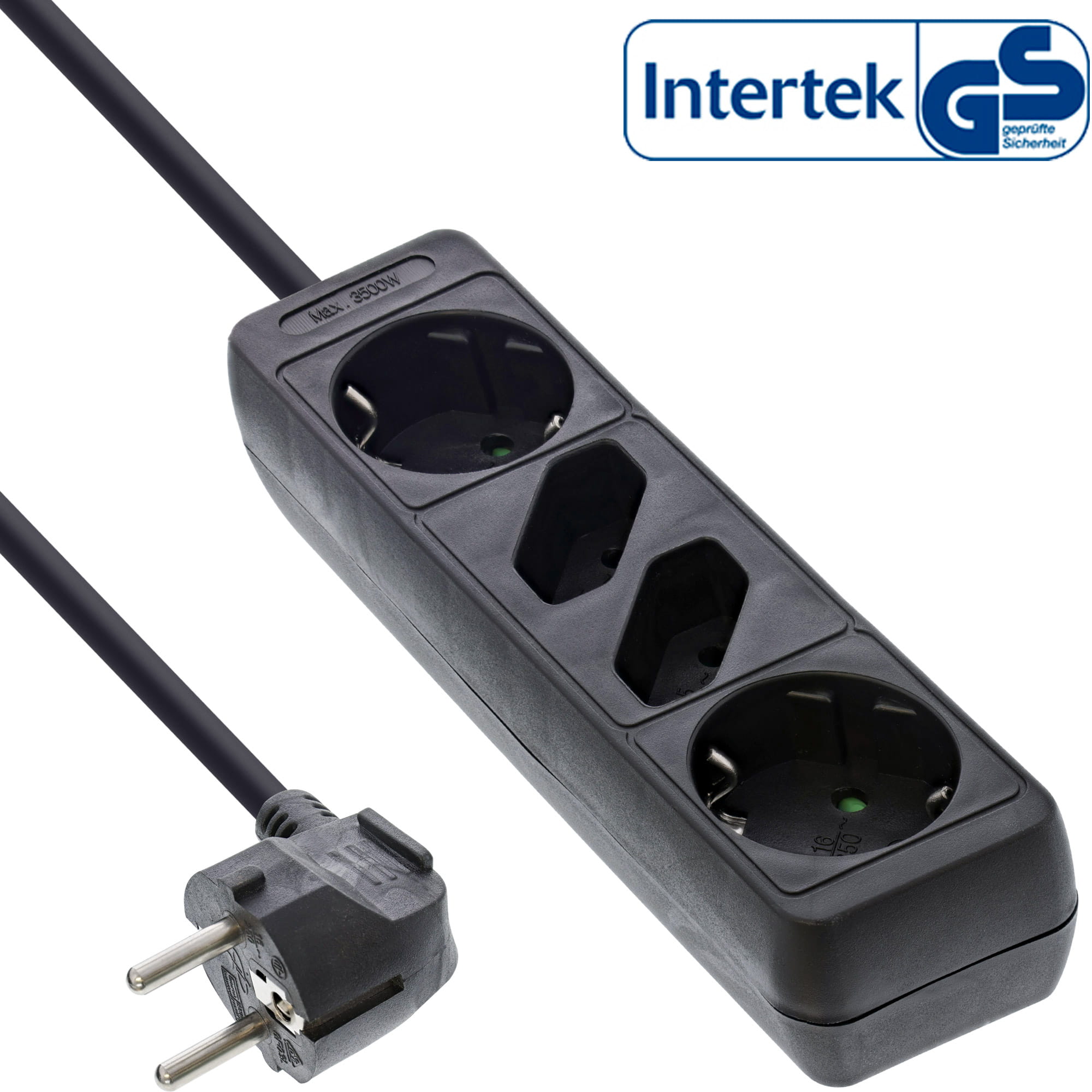 InLine Steckdosenleiste - 4-fach - 2x Schutzkontakt + 2x Euro - schwarz - 1,5m