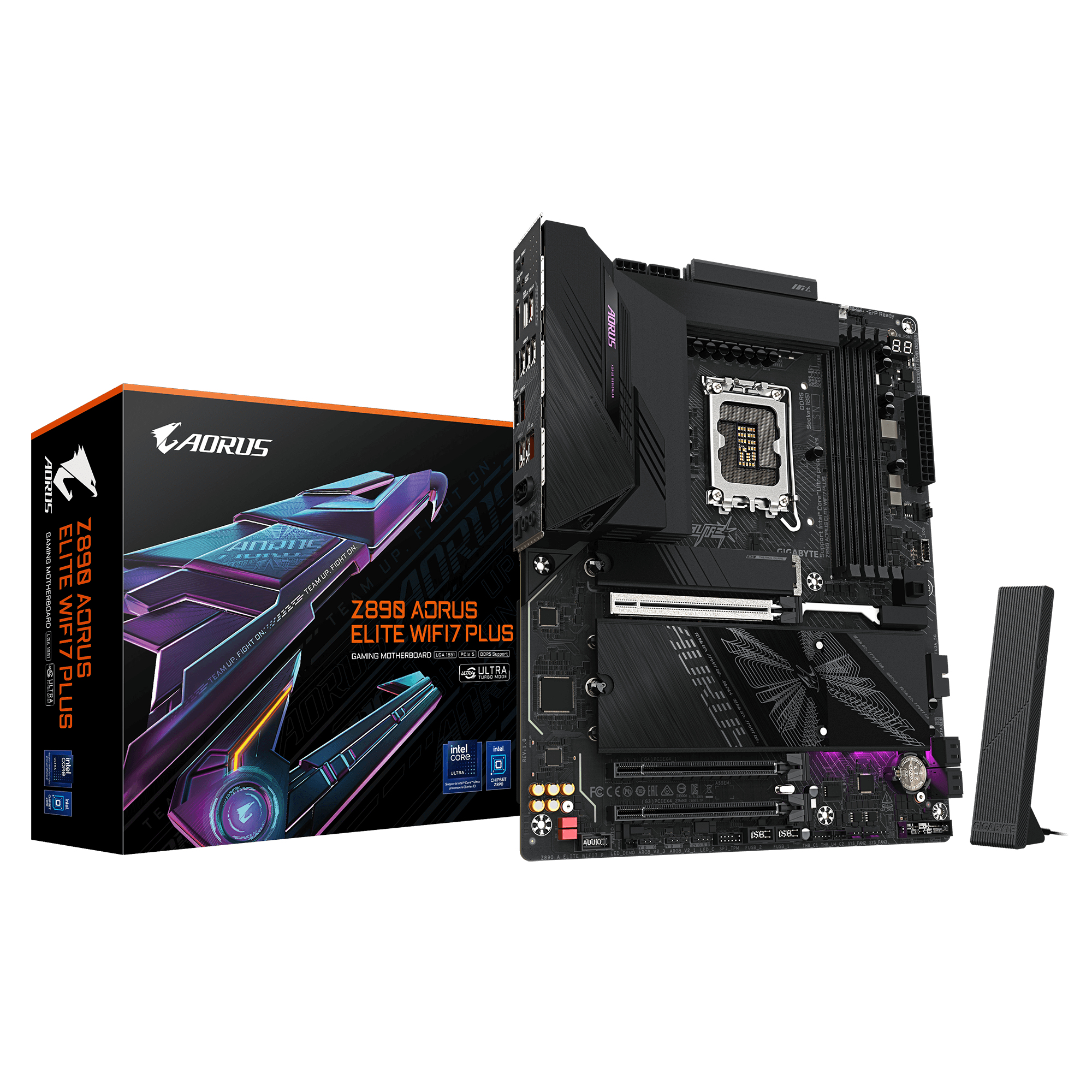 Gigabyte AORUS Z890 ELITE WIFI7 PLUS - Motherboard - ATX - LGA1851 Sockel - Z890 Chipsatz - USB4, USB-C 3.2 Gen2, USB 3.2 Gen 2, USB 3.2 Gen 1 - Bluetooth, Wi-Fi 7, 5 Gigabit Ethernet - Onboard-Grafik (CPU erforderlich)
