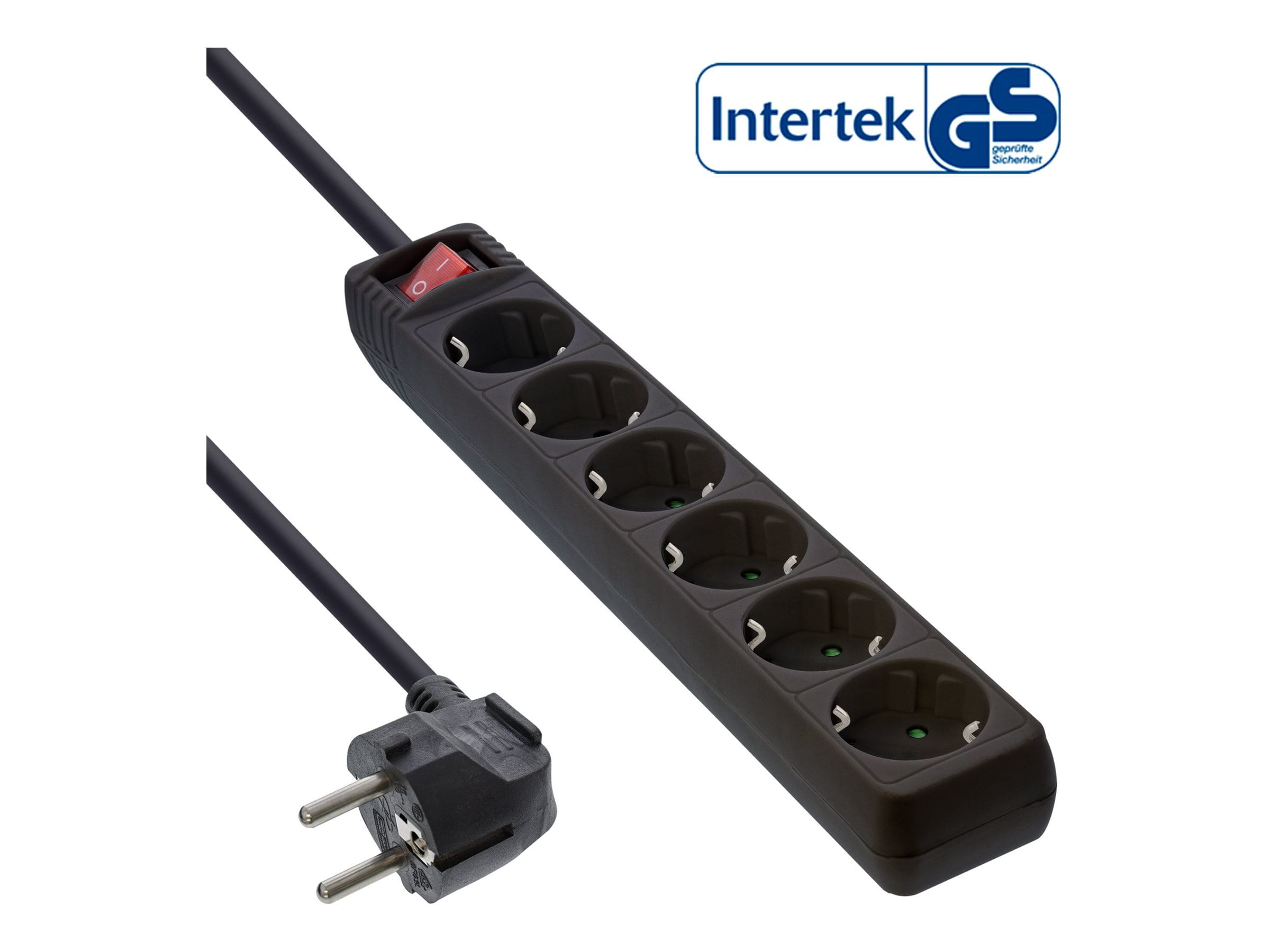 InLine Steckdosenleiste - 6-fach Schutzkontakt - mit Schalter - schwarz - 5m