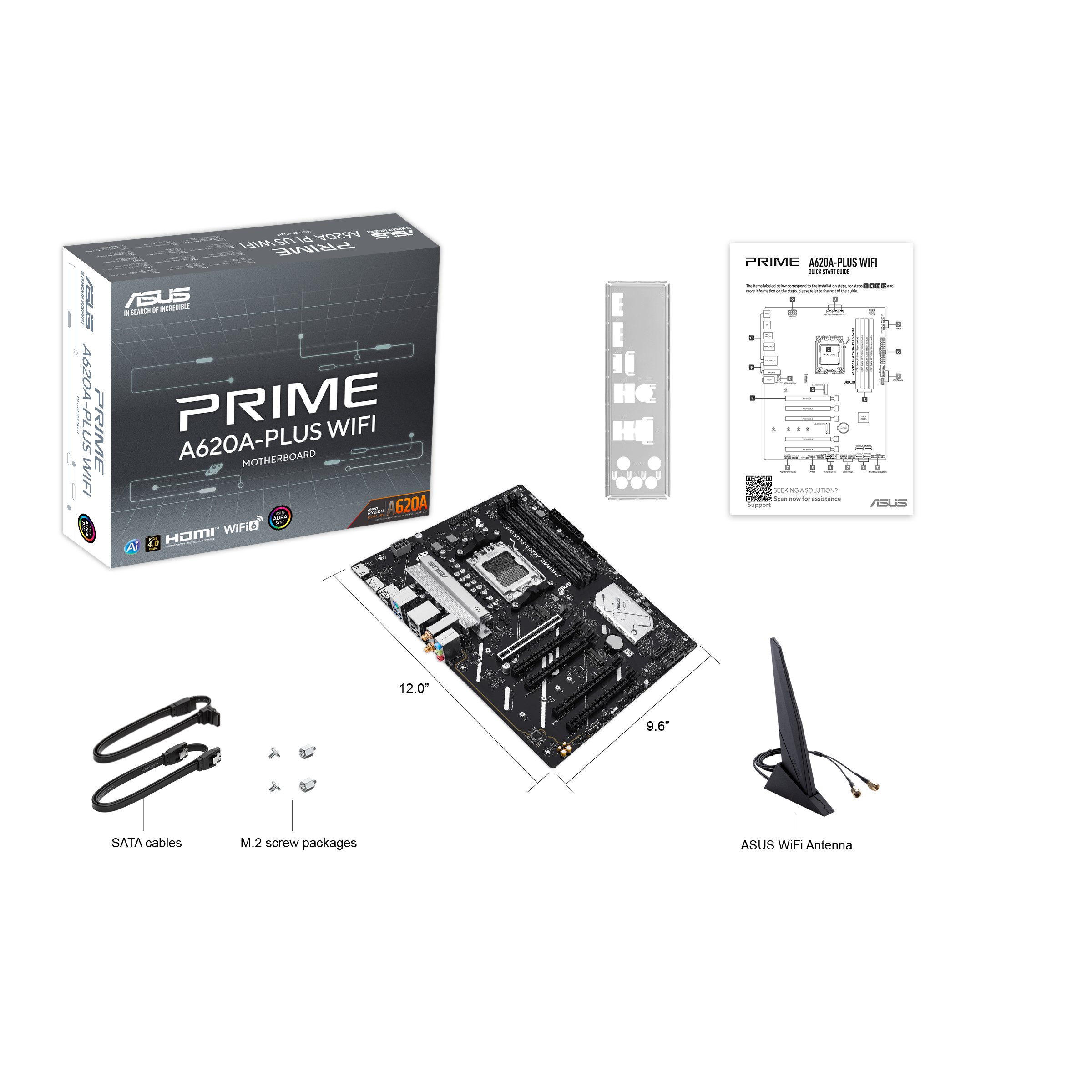 ASUS PRIME A620A-PLUS WIFI - Motherboard - ATX - Socket AM5 - AMD A620A Chipsatz - USB-C 3.2 Gen 1, USB 3.2 Gen 1 - Gigabit LAN, Wi-Fi 6, Bluetooth - Onboard-Grafik (CPU erforderlich)