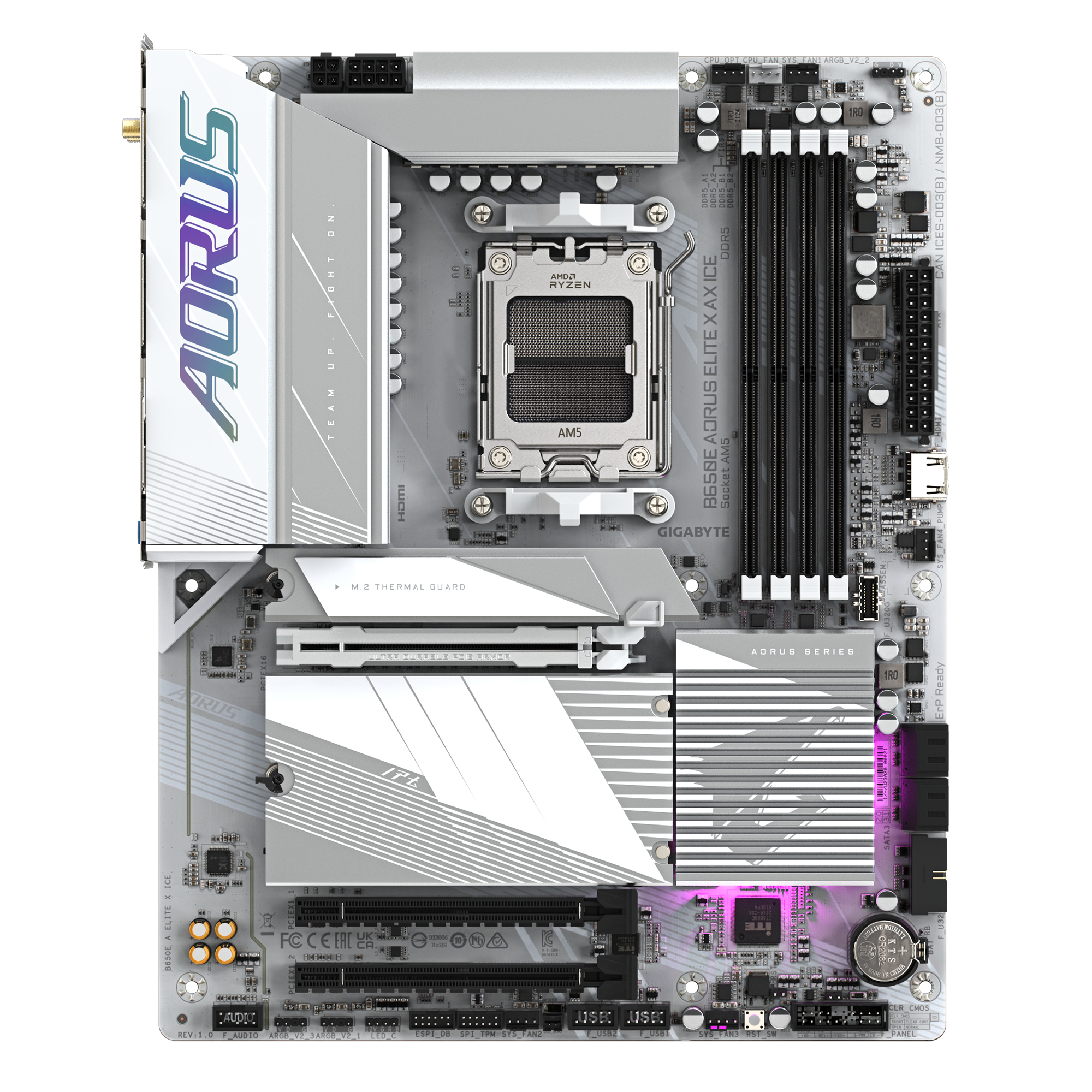 Gigabyte AORUS B650E ELITE X AX ICE - Motherboard - ATX - Socket AM5 - AMD B650 Chipsatz - USB-C 3.2 Gen2, USB 3.2 Gen 2, USB 3.2 Gen 1, USB-C 3.2 Gen 2x2 - 2.5 Gigabit LAN, Wi-Fi 6E, Bluetooth - Onboard-Grafik (CPU erforderlich)