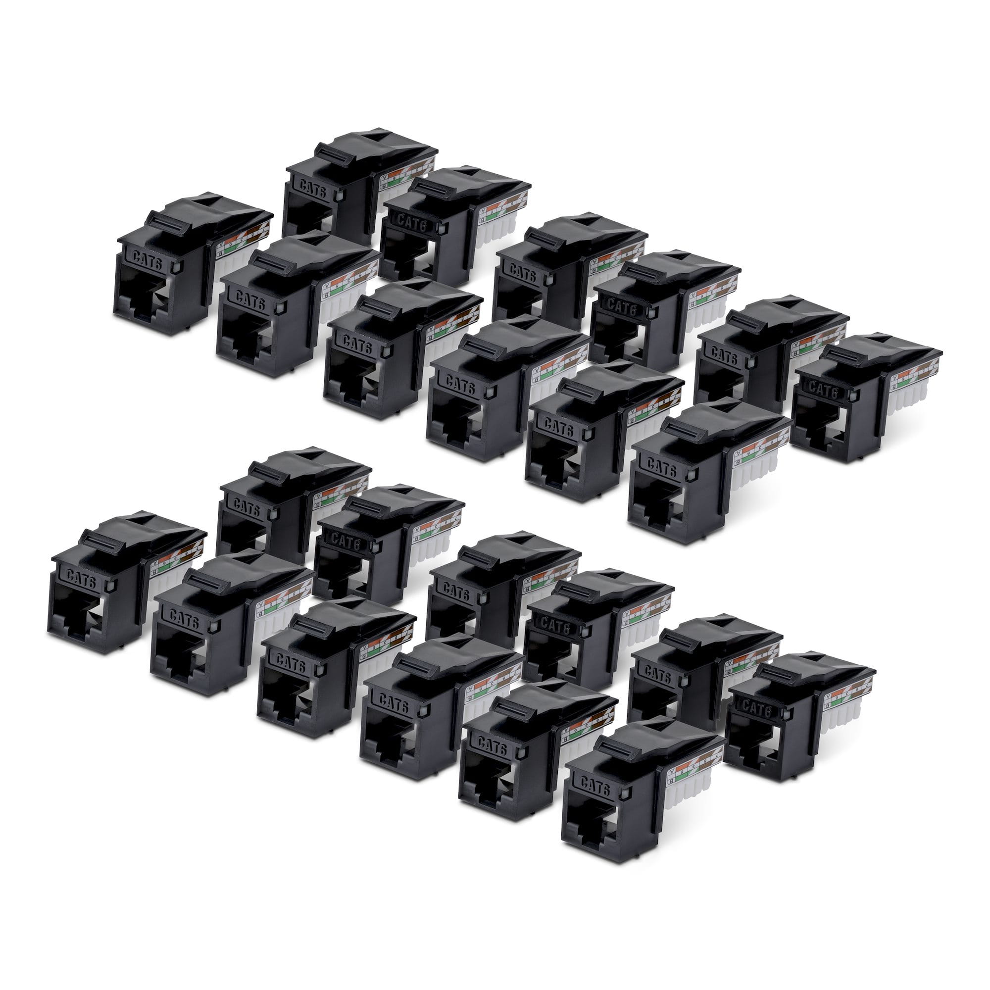 StarTech.com Cat6 Keystone Jack Modul, 24er-Pack RJ45 Ethernet Keystone Buchse, UTP Cat6 Wandbuchse, 90 Grad 110 Punch Down Buchse, Schwarz, Abgewinkelt, Schwarz, RJ-45, Buchse, Buchse, 10GBase-T