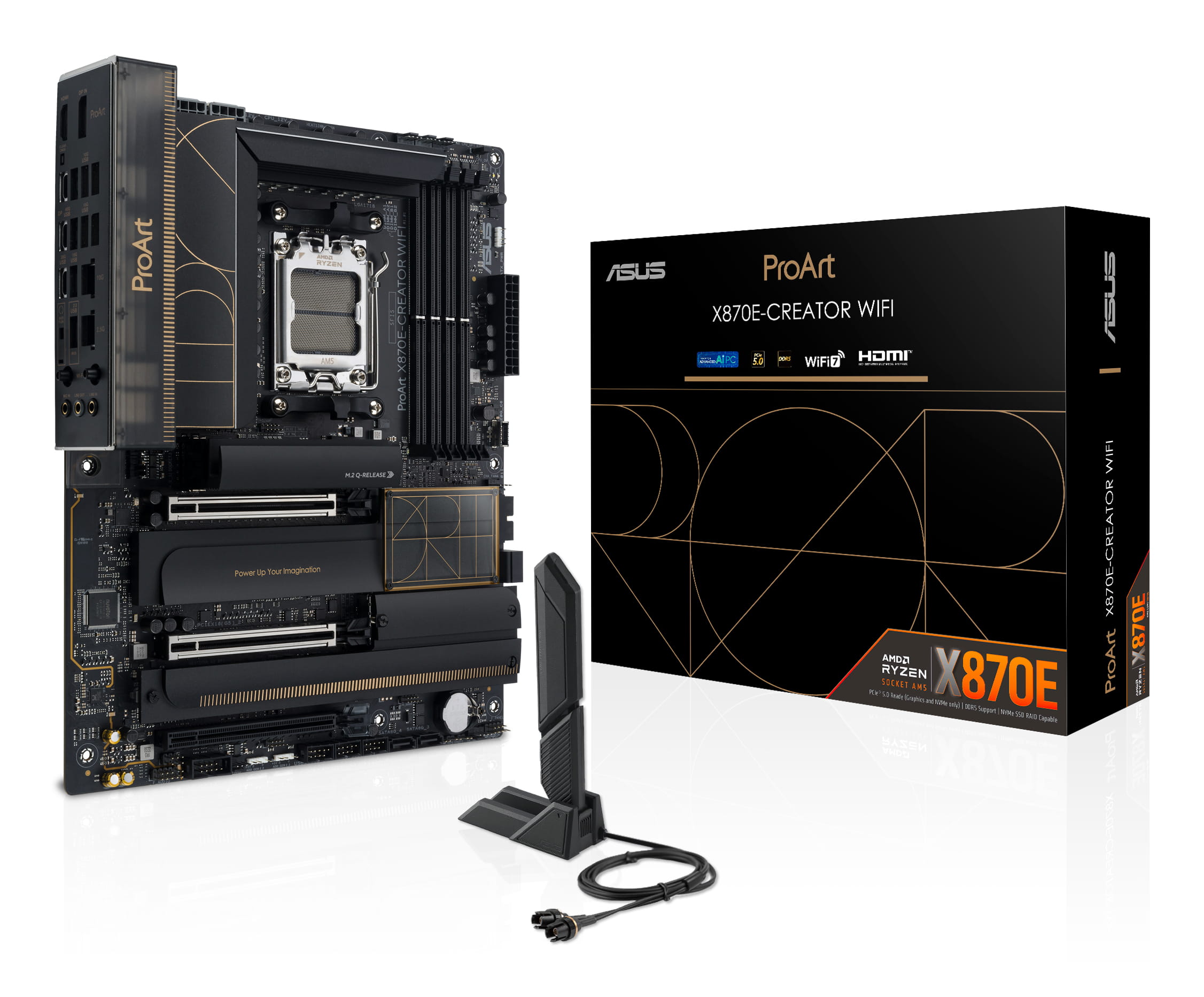 ASUS ProArt X870E-CREATOR WIFI - Motherboard - ATX - Socket AM5 - AMD X870E Chipsatz - USB4, USB-C 3.2 Gen 2x2, USB 3.2 Gen 2, USB 3.2 Gen 1 - Wi-Fi 7, 10 Gigabit LAN, Bluetooth - Onboard-Grafik (CPU erforderlich)