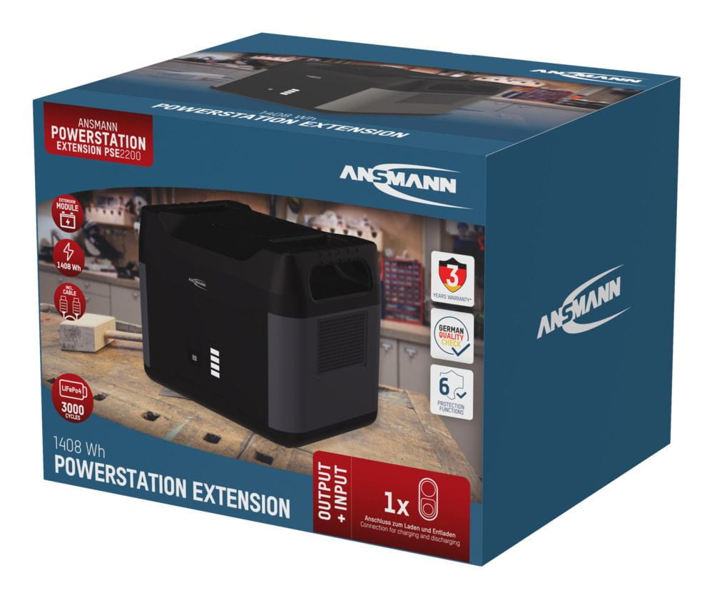 Ansmann PSE2200, 55000 mAh, 1408 Wh, Lithium-Eisen-Phosphat (LiFePO4), 25,6 V, Schwarz, Grau, 1 Stück(e)