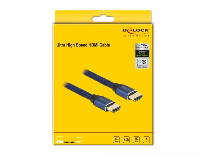Delock Ultra High Speed - HDMI-Kabel - HDMI männlich zu HDMI männlich - 3 m - Dreifachisolierung - Blau - hauchvergoldete Kontakte, unterstützt 8K 60 Hz (7680 x 4320)