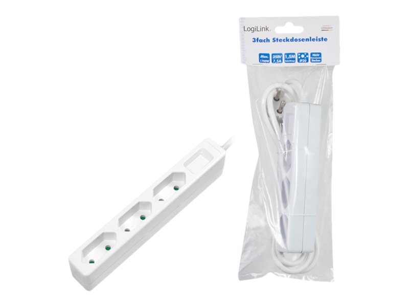LogiLink Slim - Steckdosenleiste - Wechselstrom 250 V - 1700 Watt - Ausgangsanschlüsse: 3 (3 x Eurostecker)