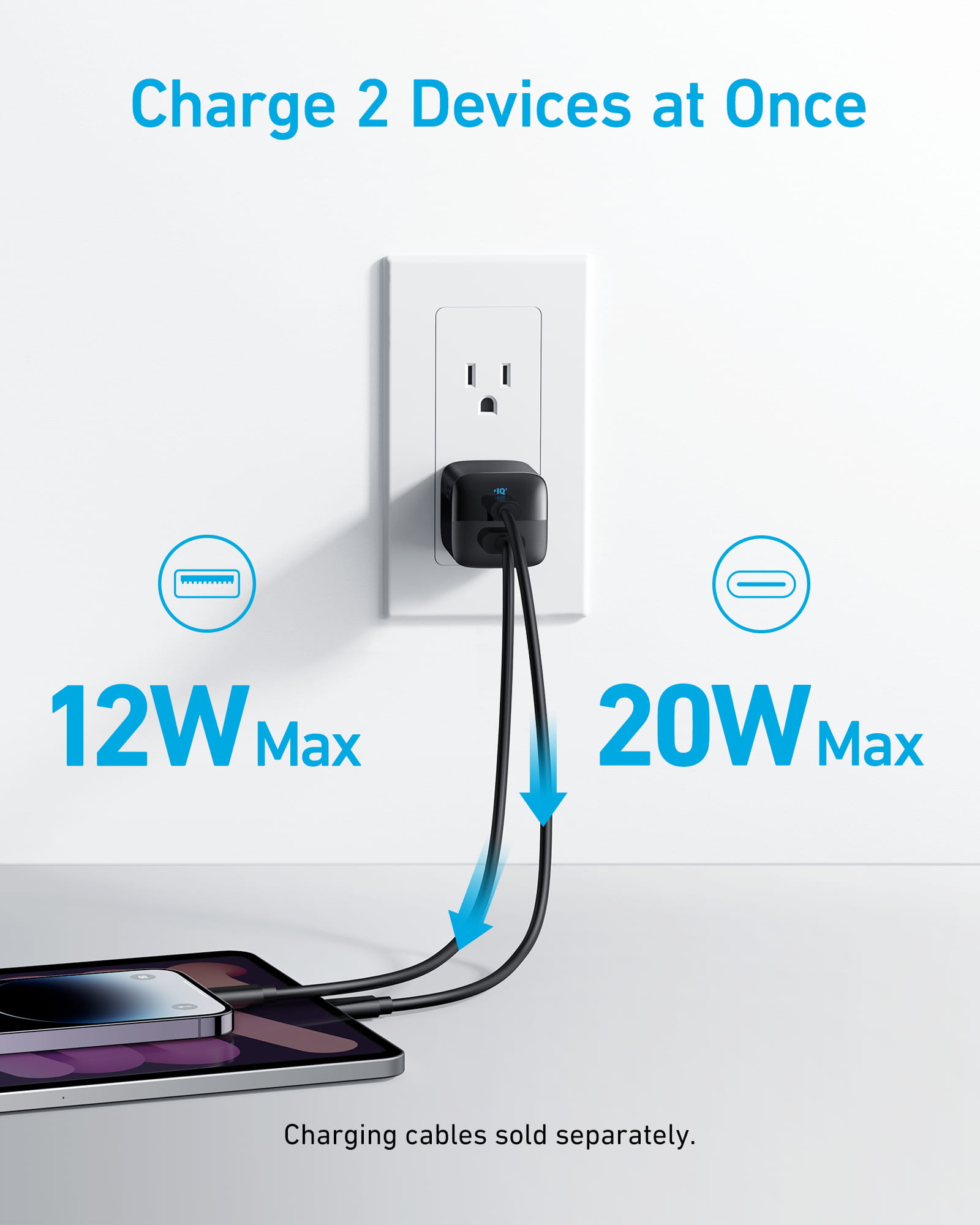 ANKER 323 - Netzteil - 33 watt - PD - 2 Ausgabeanschlussstellen (USB-C, USB Typ A)