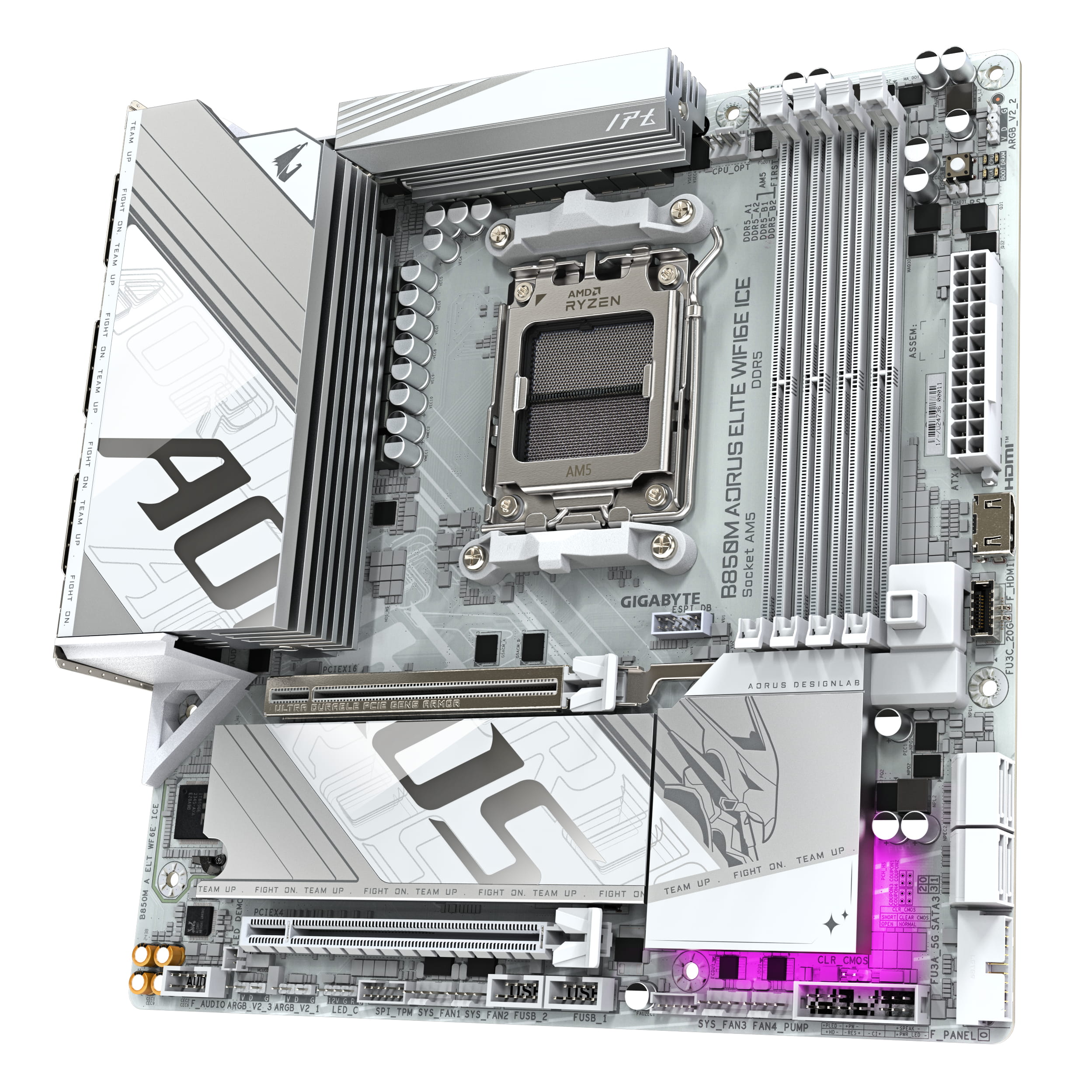 Gigabyte AORUS B850M ELITE WIFI6E ICE - Motherboard - micro ATX - Socket AM5 - AMD B850 Chipsatz - USB-C 3.2 Gen 2x2, USB-C 3.2 Gen2, USB 3.2 Gen 1, USB 3.2 Gen 2 - Bluetooth, 2.5 Gigabit LAN, Wi-Fi 6E - Onboard-Grafik (CPU erforderlich)