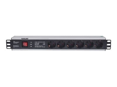 Intellinet 19" 1.5U Rackmount 6-Way Power Strip - German Type", With On/Off Switch and Surge Protection, 3m Power Cord - Steckdosenleiste (Rack - einbaufähig)