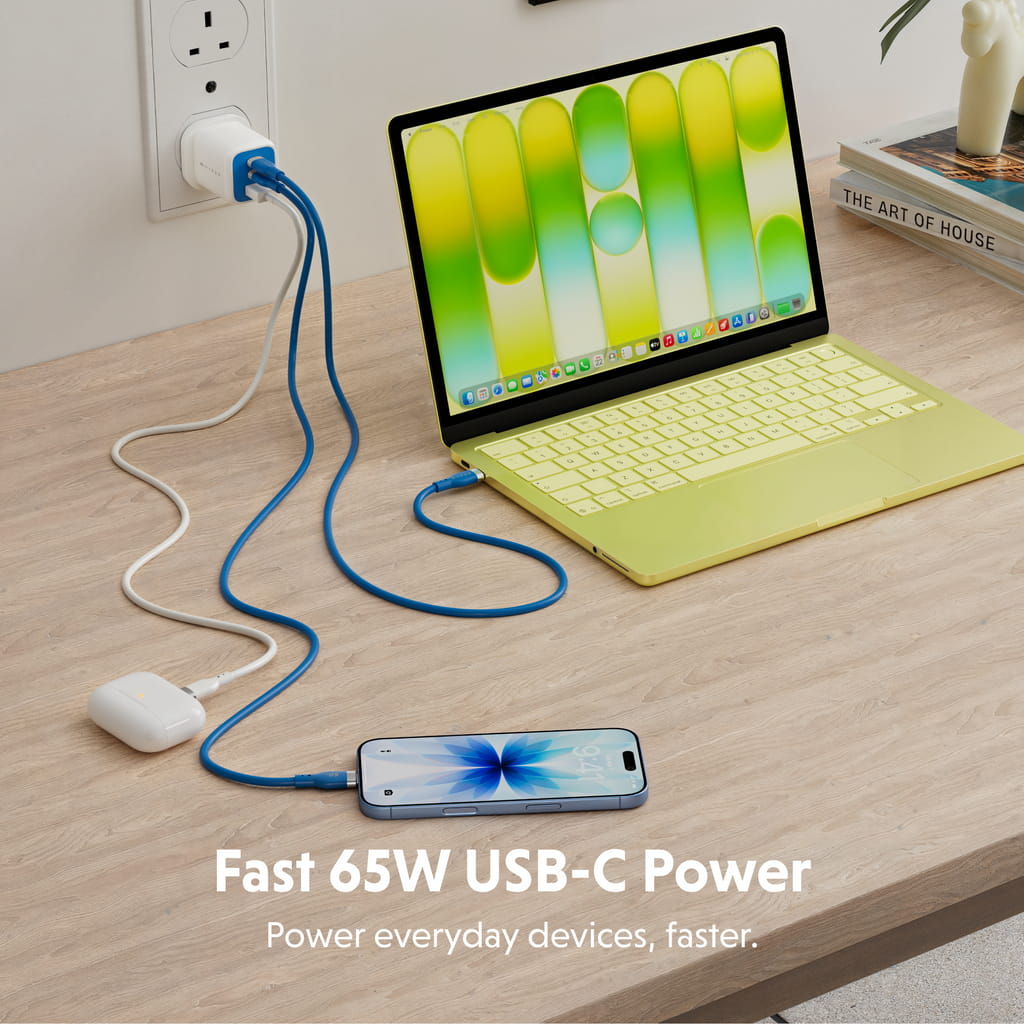 Targus HyperJuice Flex 65W GaN, Drinnen, AC, Blau, Weiß