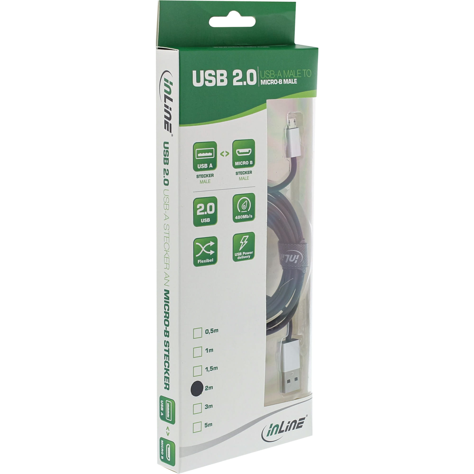 InLine Micro-USB 2.0 Kabel - USB-A ST an Micro-B ST - schwarz/Alu - flexibel - 2m