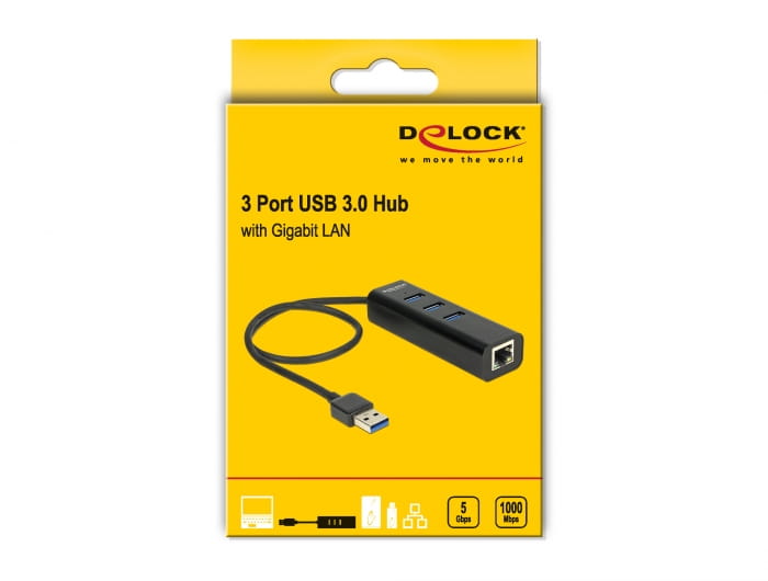 Delock USB 3.0 Hub 3 Port + 1 Port Gigabit LAN