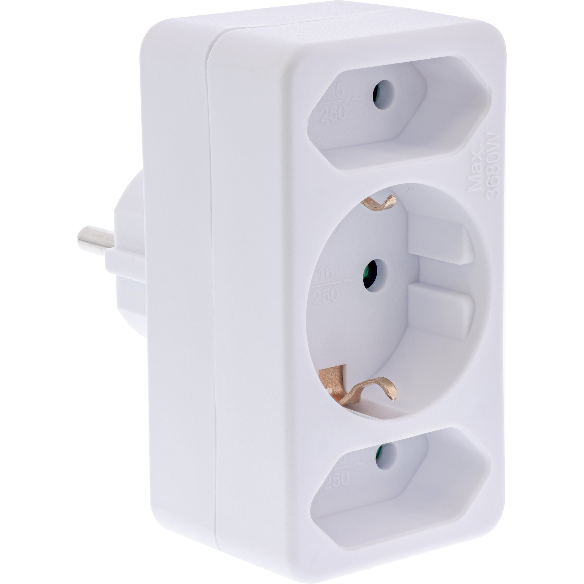 InLine Steckdosenadapter - Schutzkontakt Stecker an 2x Euro + 1x SK - weiß