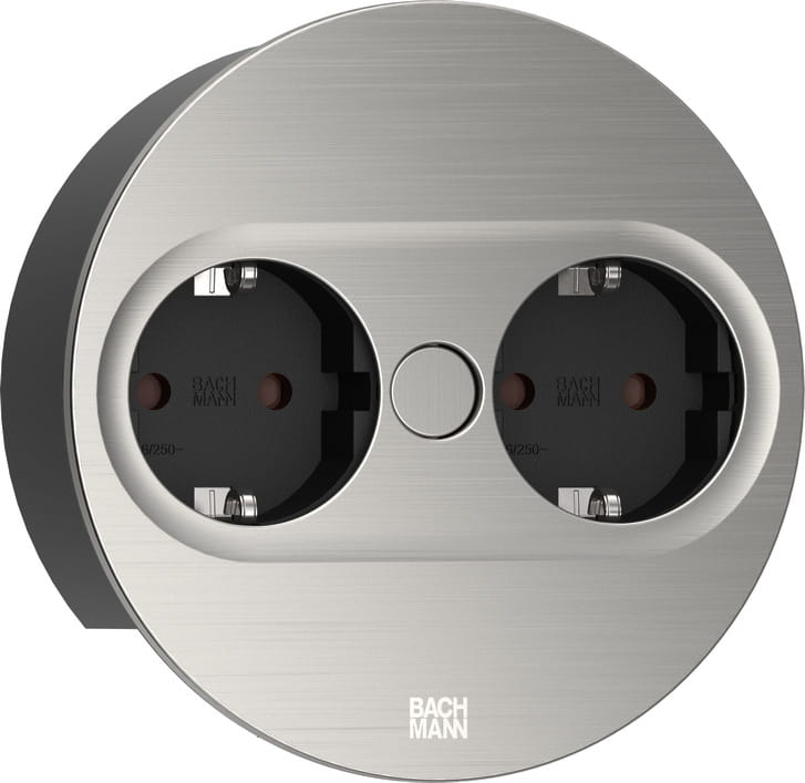 Bachmann 946.000, 2 x Type F, Desktop eingebettet, 4 cm, Edelstahl, Metall, Kunststoff, IP20