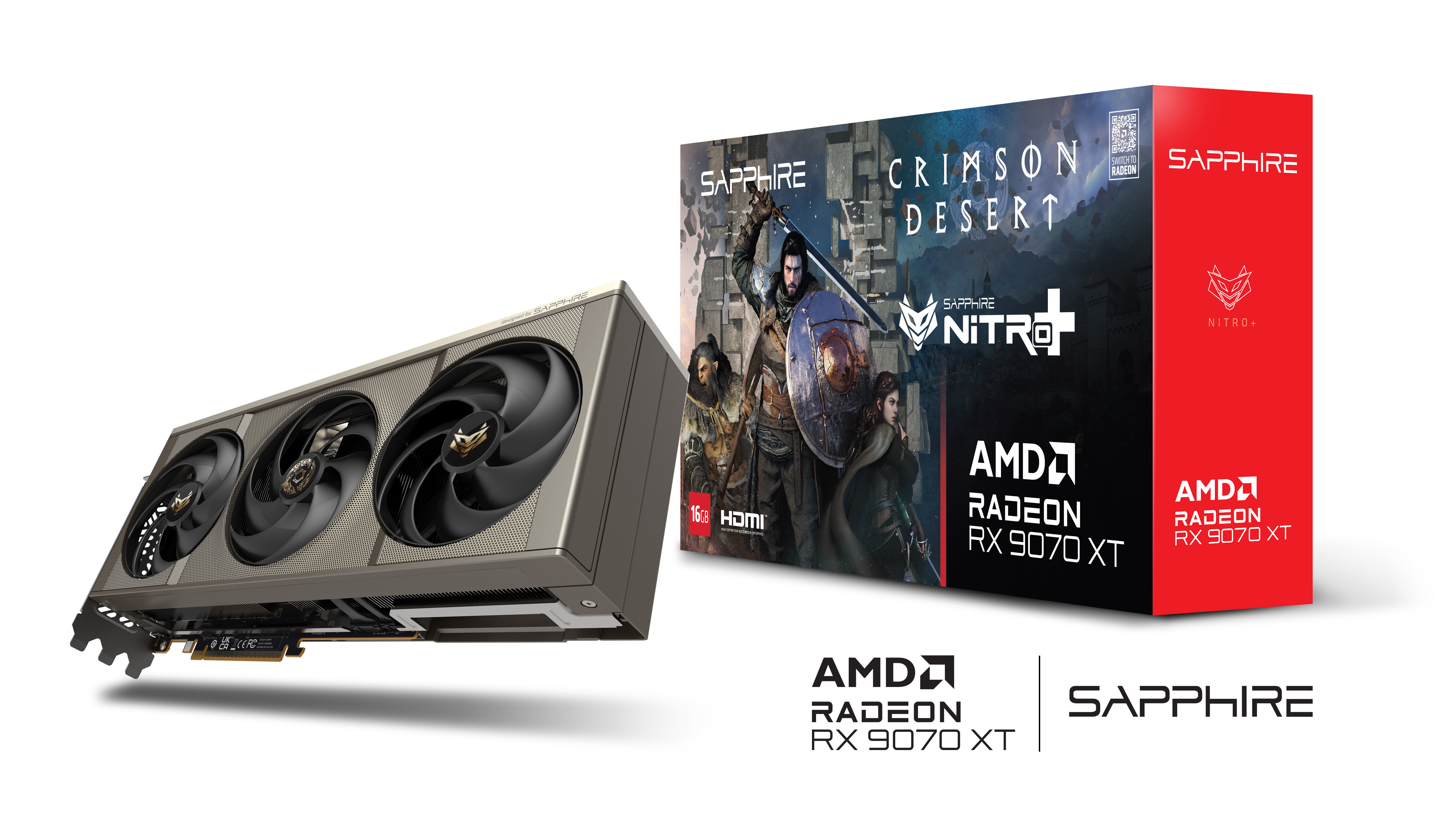 Sapphire NITRO+ AMD Radeon RX 9070 XT OC Crimson Desert Edition, Radeon RX 9070 XT, 16 GB, GDDR6, 256 Bit, 7680 x 4320 Pixel, PCI Express x16 5.0