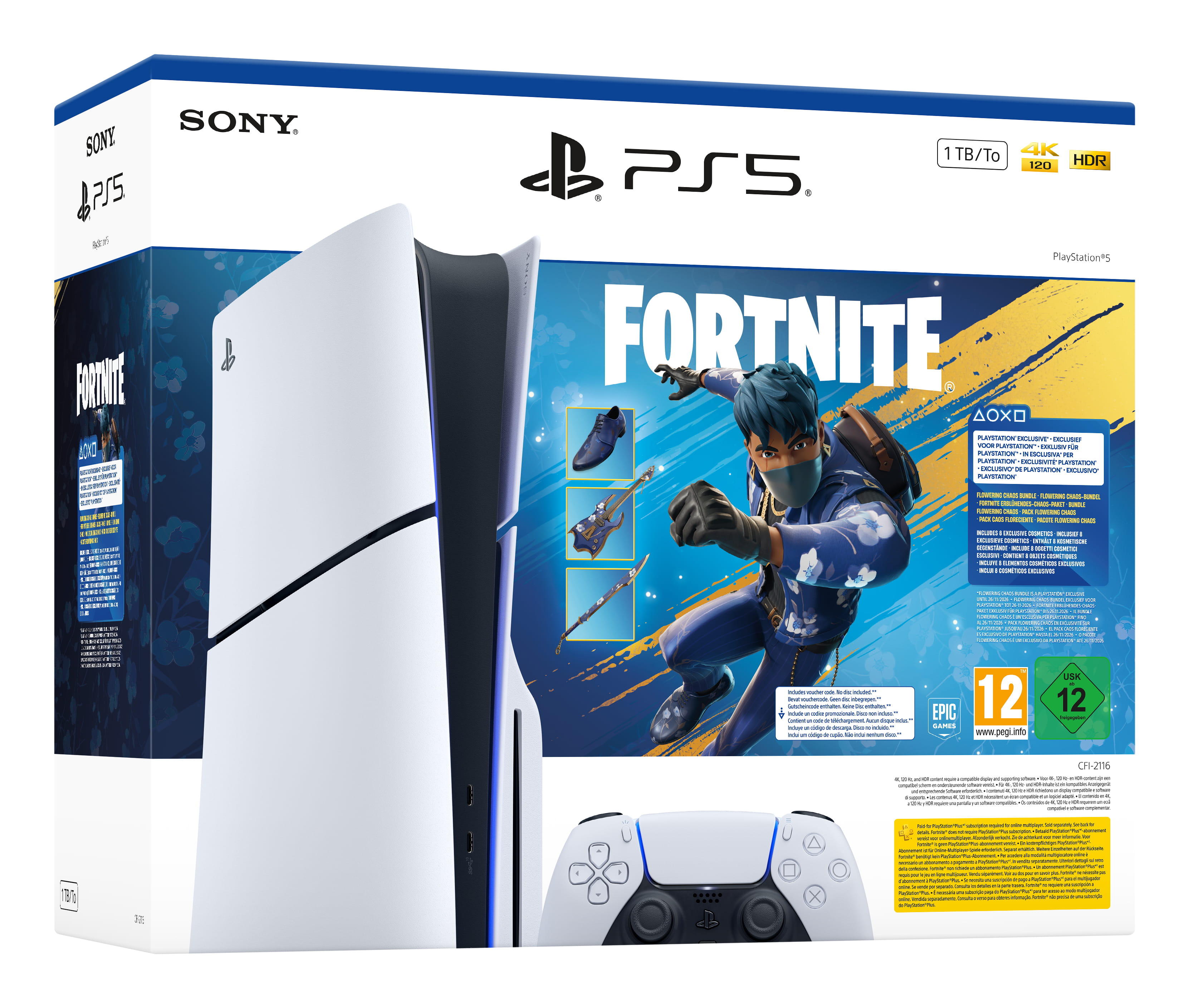 Sony Interactive Entertainment PlayStation 5 - Fortnite Flowering Chaos Bundle, PlayStation 5, Schwarz, Weiß, 16384 MB, GDDR6, 448 GB/s, AMD