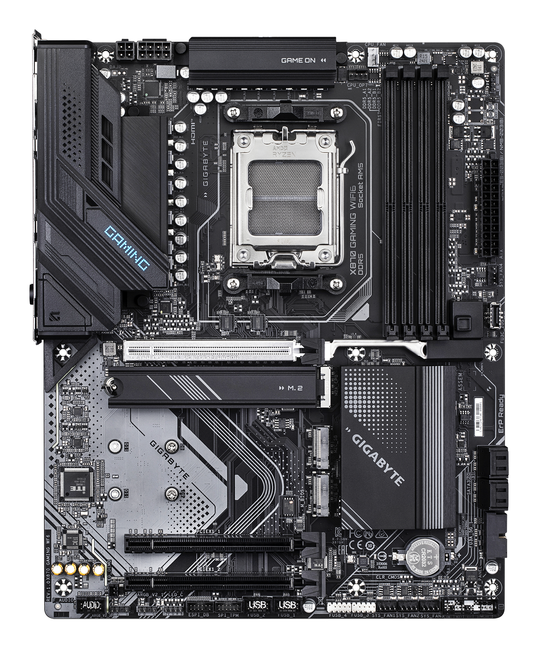 Gigabyte X870 GAMING WIFI6 - Motherboard - ATX - Socket AM5 - AMD X870 Chipsatz - USB4, USB 3.2 Gen 2, USB 3.2 Gen 1, USB-C 3.2 Gen 2x2 - 2.5 Gigabit LAN, Wi-Fi 6, Bluetooth - Onboard-Grafik (CPU erforderlich)