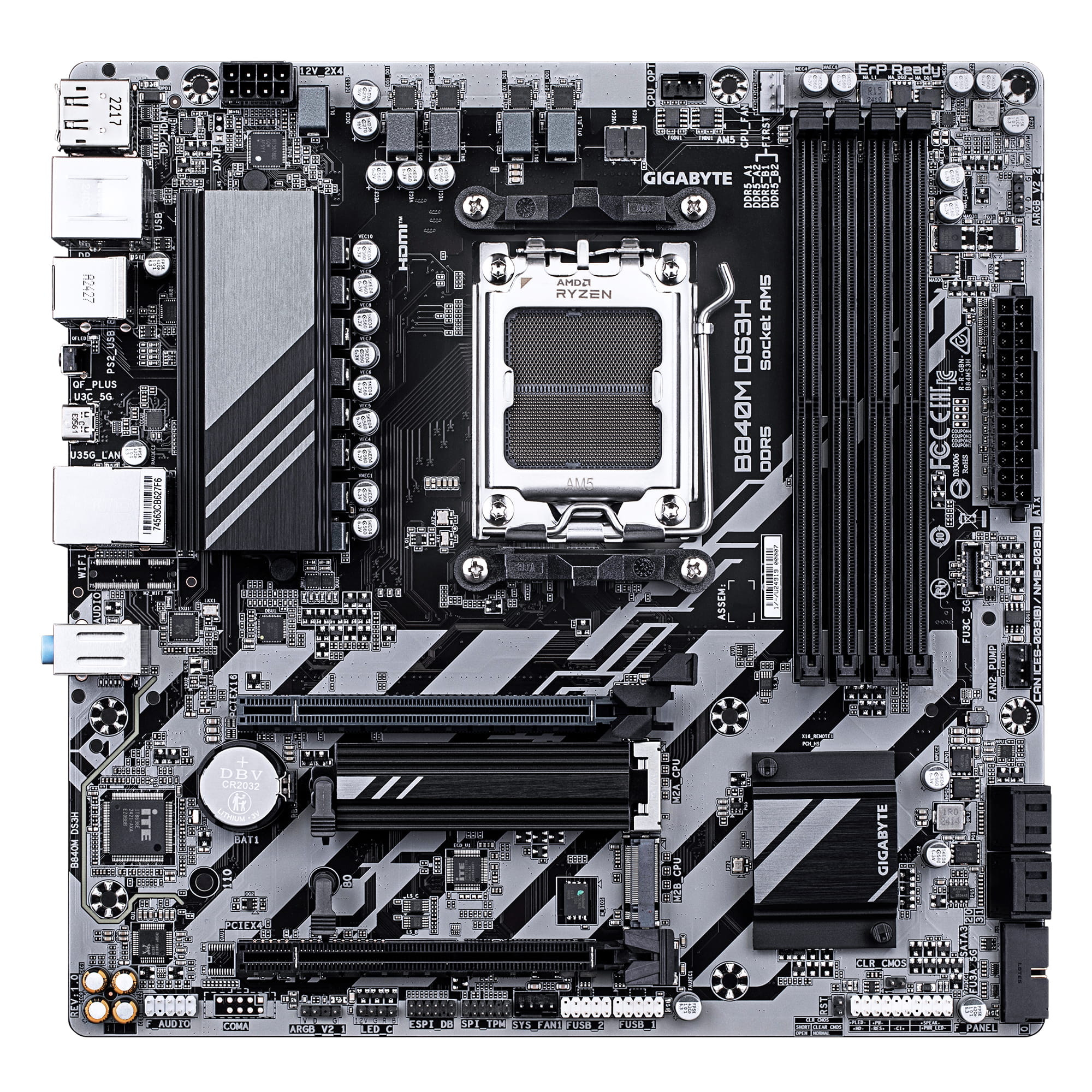 Gigabyte B840M DS3H - Motherboard - micro ATX - Socket AM5 - AMD B840 Chipsatz - USB-C 3.2 Gen 1, USB 3.2 Gen 1 - 2.5 Gigabit LAN - Onboard-Grafik (CPU erforderlich)