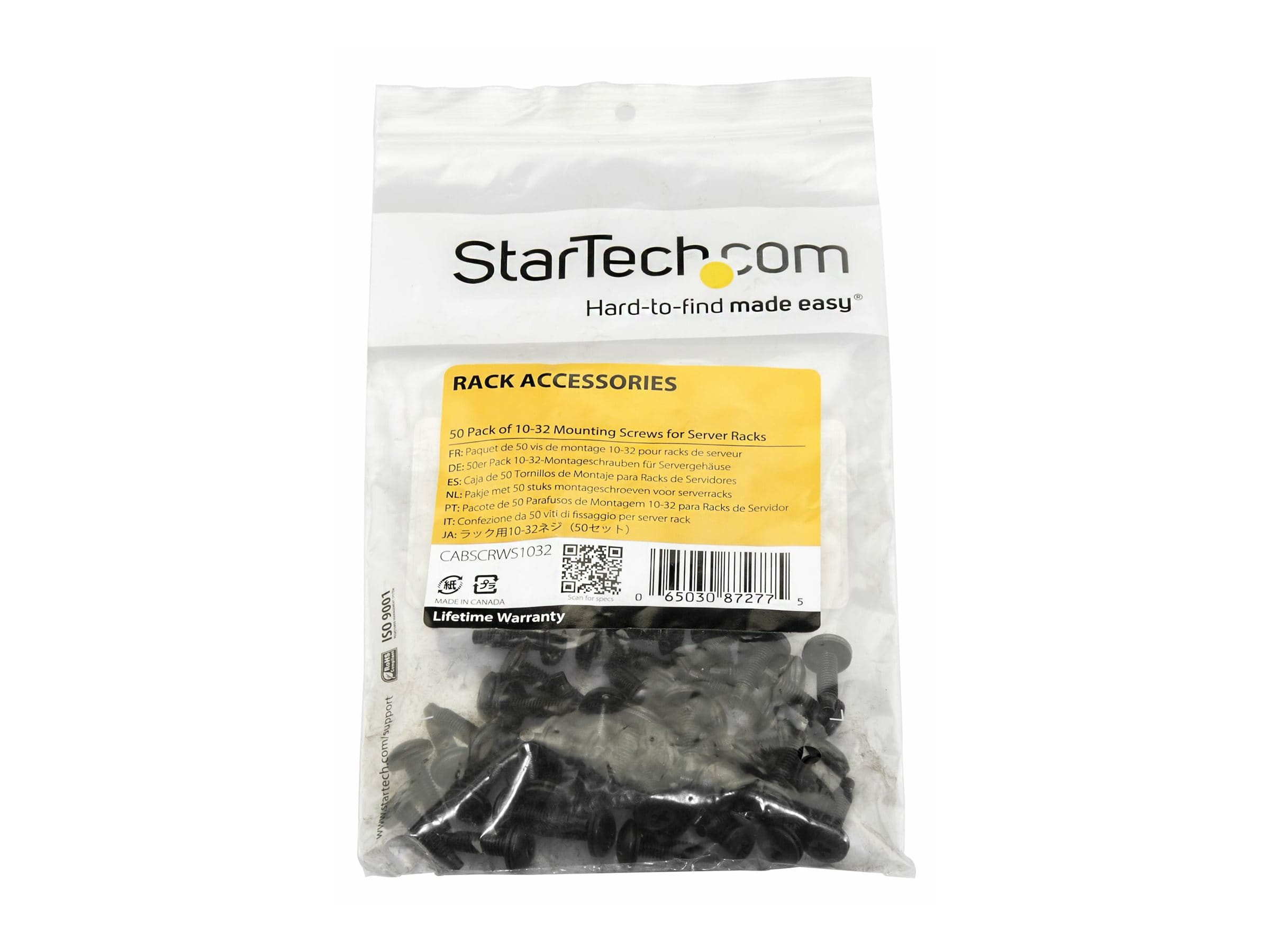 StarTech.com 50er-Pack 10-32 19mm Rackschrauben Set für 19 und 10 Zoll Serverracks, Netzwerkschränke und Gehäuse, Schwarz, TAA, Schraube, Schwarz, 50 Stück(e), 181 g