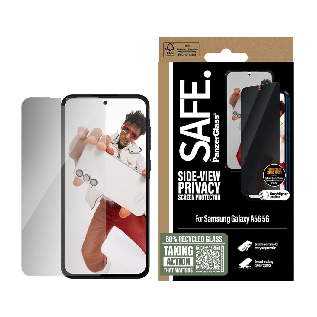 PanzerGlass SAFE. by ® Privacy Displayschutz Samsung Galaxy A56 5G | Ultra-Wide Fit m. EasyAligner, Samsung, Samsung - Galaxy A56 5G, Trockene Anwendung, Kratzresistent, Schockresistent, Transparent, 1 Stück(e)