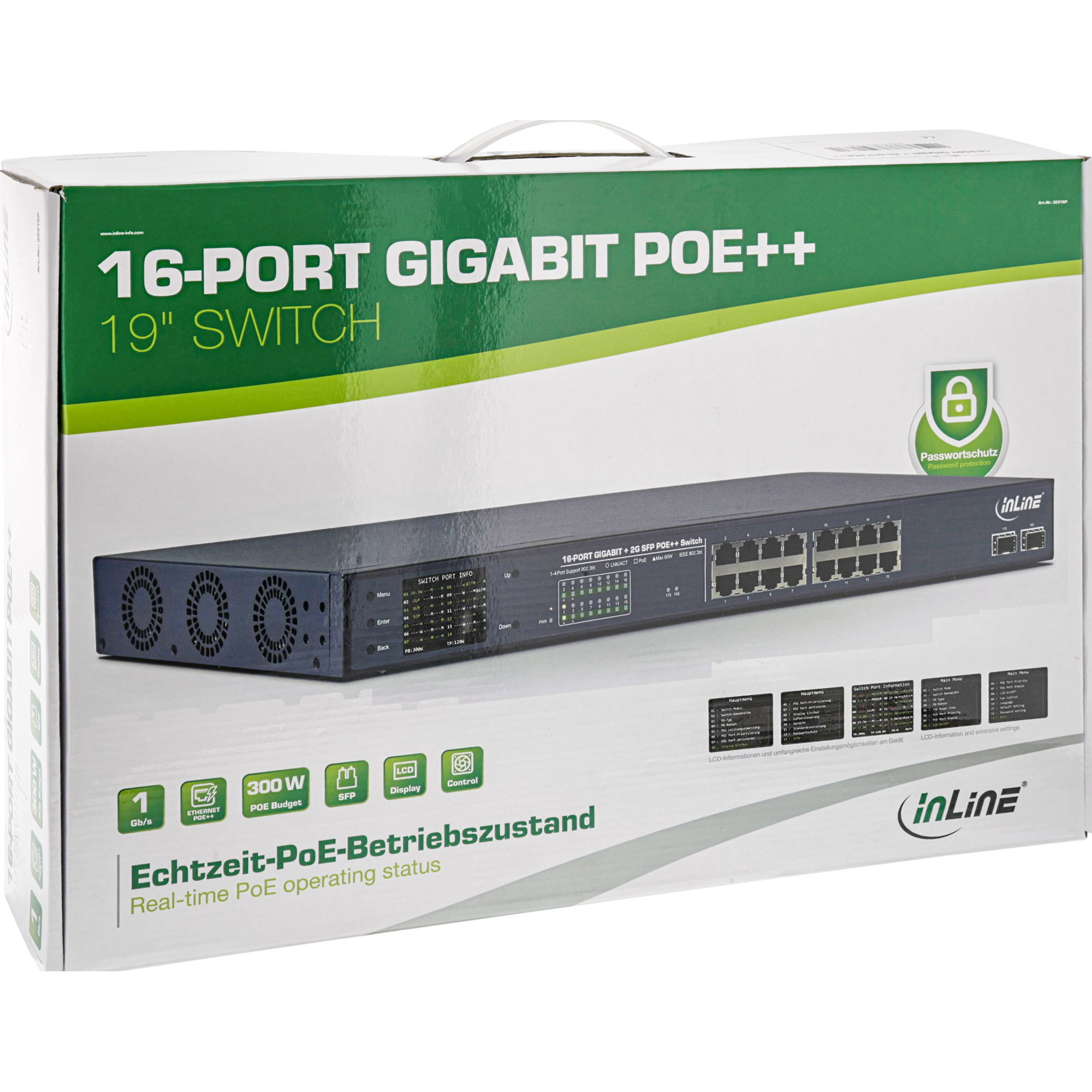 InLine PoE++ Gigabit Netzwerk Switch 16 Port - 1Gb/s - 2xSFP,19"1HE(inkl. Winkel)
