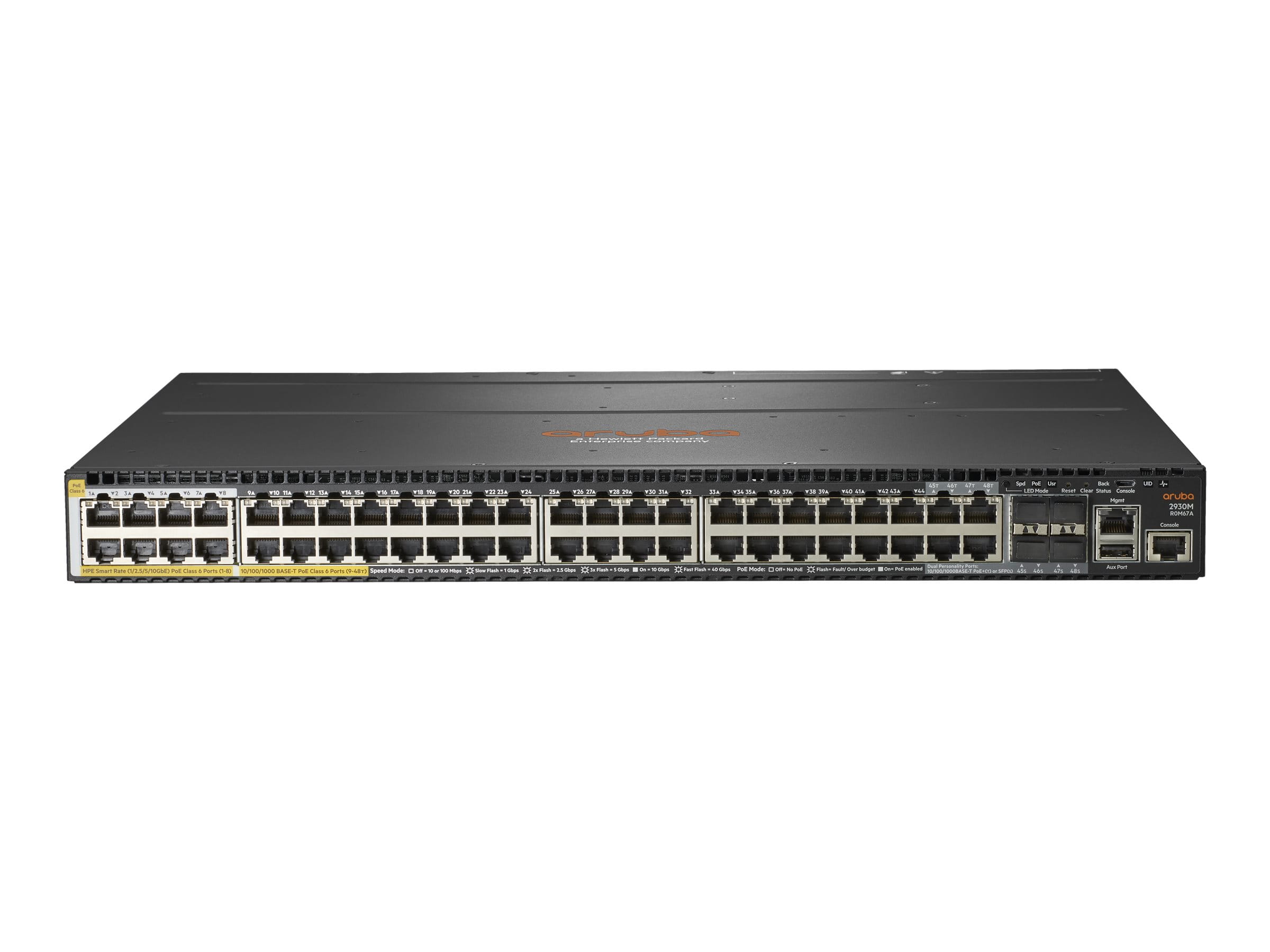 HPE Aruba Networking 2930M 40G 8 HPE Smart Rate PoE Class 6 1-slot Switch - Switch - L3 - managed - 36 x 10/100/1000 + 4 x Kombi-Gigabit-SFP + 8 x 1/2.5/5/10GBase-T (PoE Class 6)