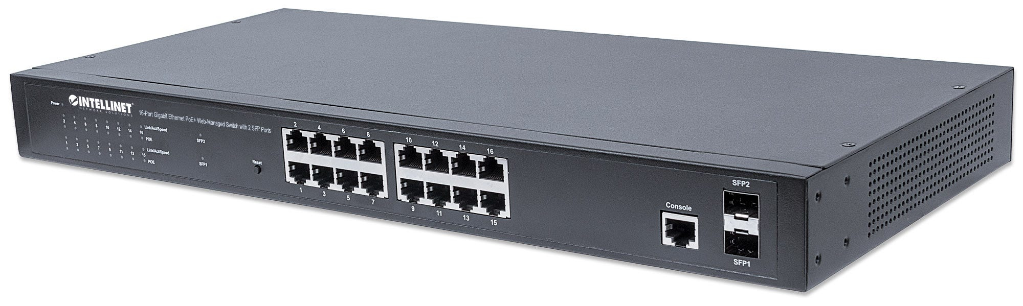 Intellinet 16-Port Gigabit Ethernet PoE+ Web-Managed Switch with 2 SFP Ports, 16 x PoE ports, IEEE 802.3at/af Power over Ethernet (PoE+/PoE)