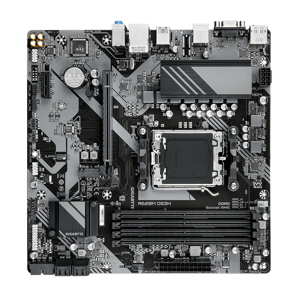 Gigabyte A620M DS3H - 1.0 - Motherboard - micro ATX - Socket AM5 - AMD A620 Chipsatz - USB 3.2 Gen 1, USB-C 3.2 Gen 1 - Gigabit LAN - Onboard-Grafik (CPU erforderlich)