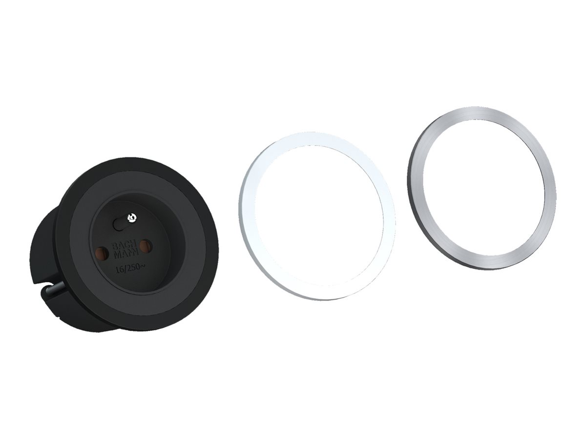 Bachmann PIX - Steckdose - with 3 decorative rings (black, similar to RAL9005, white, similar to RAL9010 and stainless steel look)