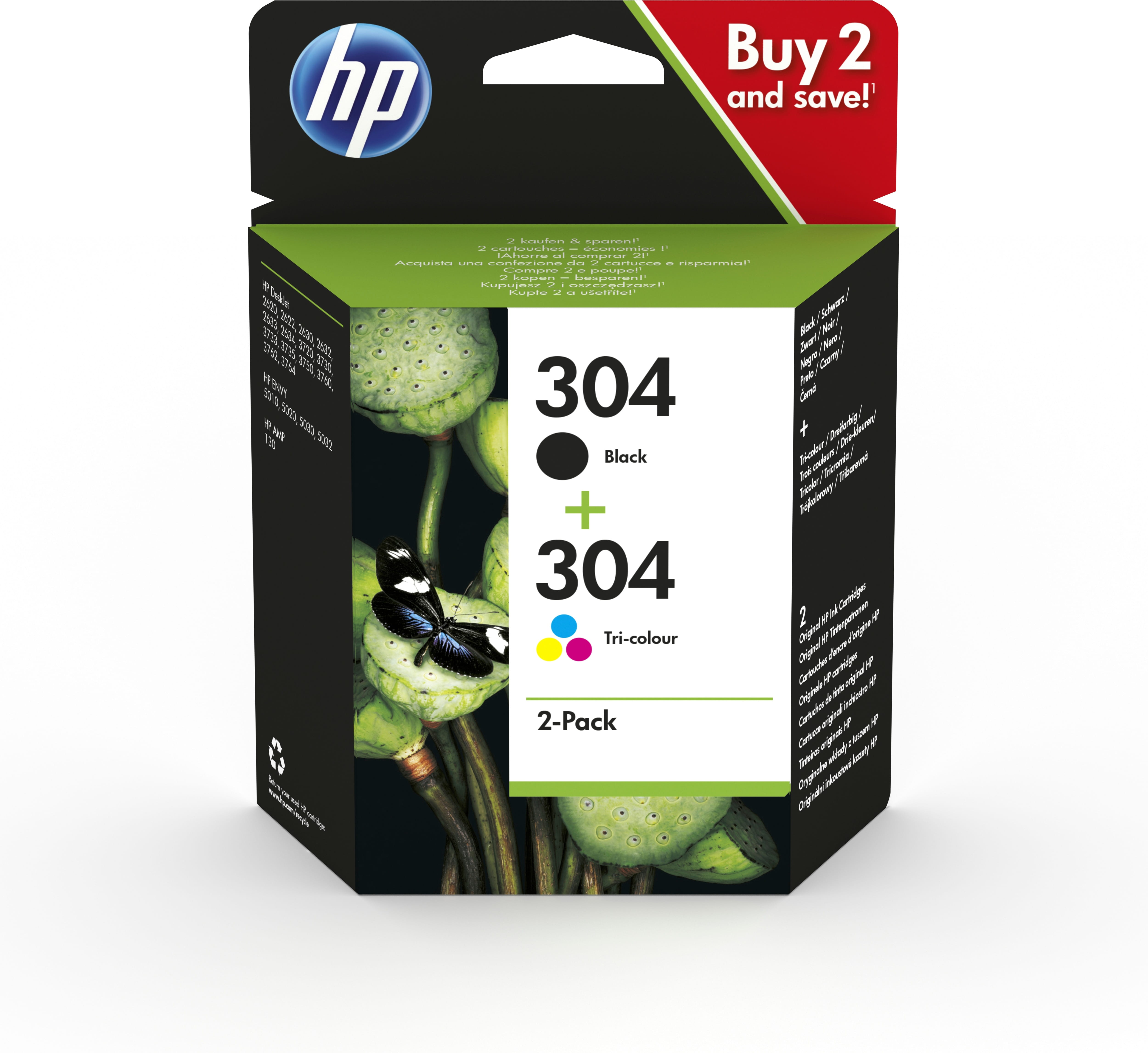 HP 304 - 2er-Pack - pigmentiertes Schwarz, Farbe (Cyan, Magenta, Gelb)