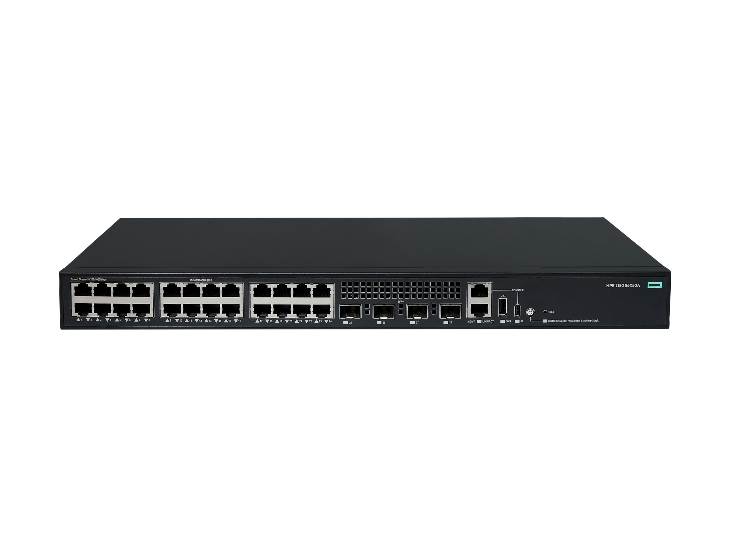 HPE Networking Comware 2150 24p 10M/100M/1G 4p SFP+ 1G/10G - Switch - L3 - managed - 24 x 10/100/1000Base-T + 4 x 1 Gigabit / 10 Gigabit SFP+ (Uplink / Stacking)