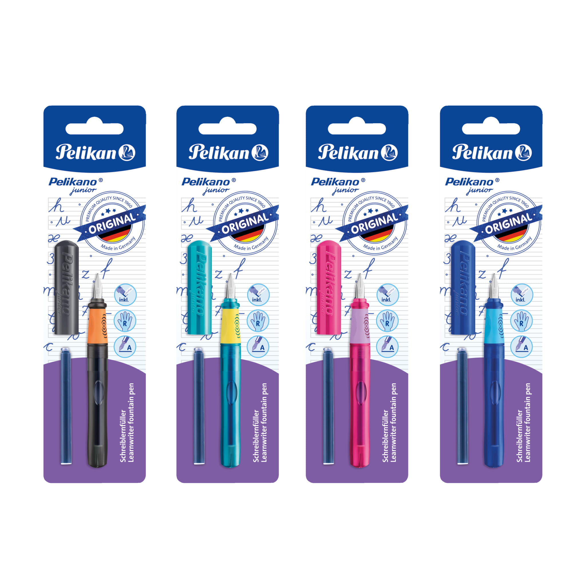 Pelikan 824897, Gemischte Farben, Kartuschenfüllsystem, Blau, Recycelbarer Kunststoff, Edelstahl, Rechtshändig