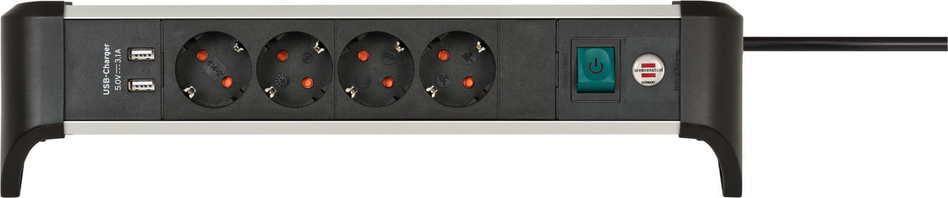 Brennenstuhl 1391040410, 1,8 m, Indoor, Abgewinkelt, IP20, Schwarz, Silber, 4 AC-Ausgänge