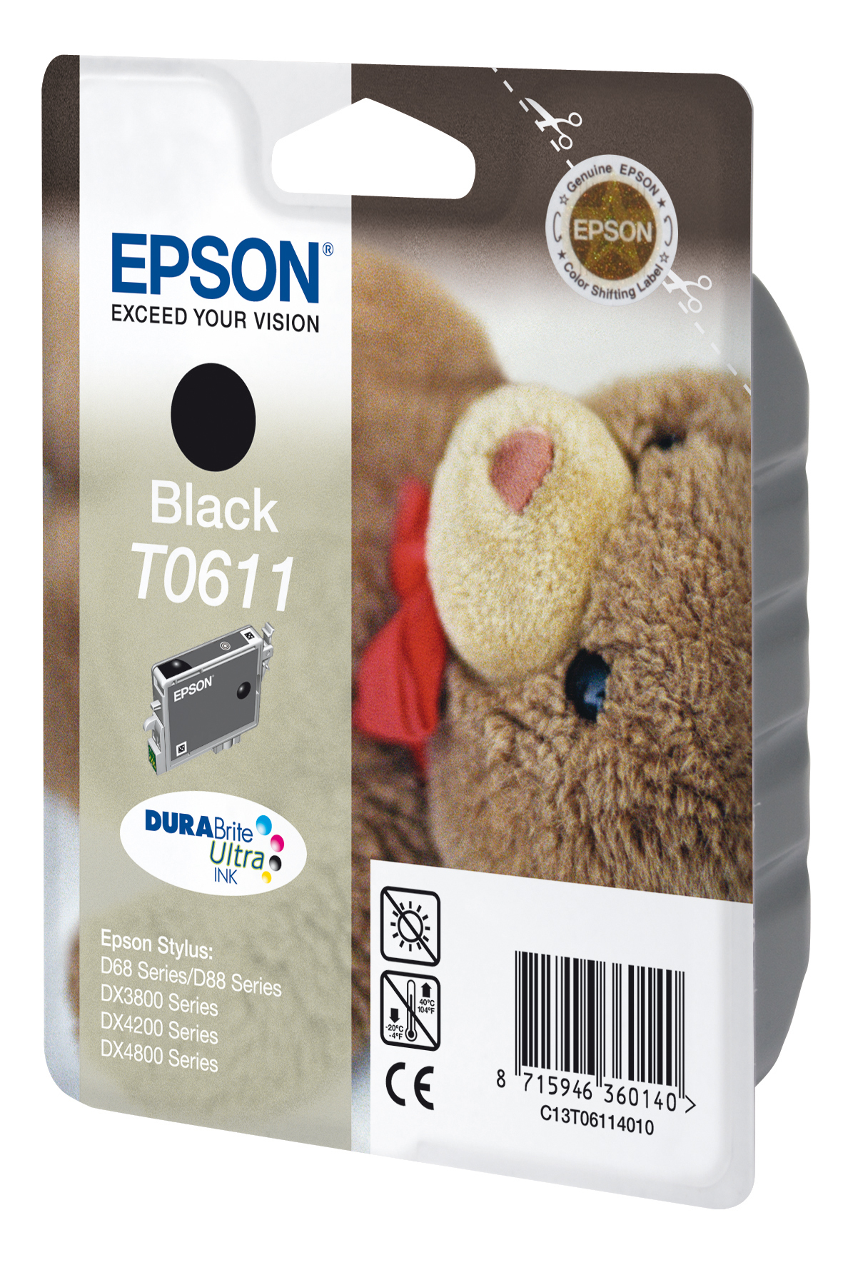 Epson Teddybear Singlepack Black T0611 DURABrite Ultra Ink, Schwarz, Tinte auf Pigmentbasis, 8 ml, 1 Stück(e), Einzelpackung