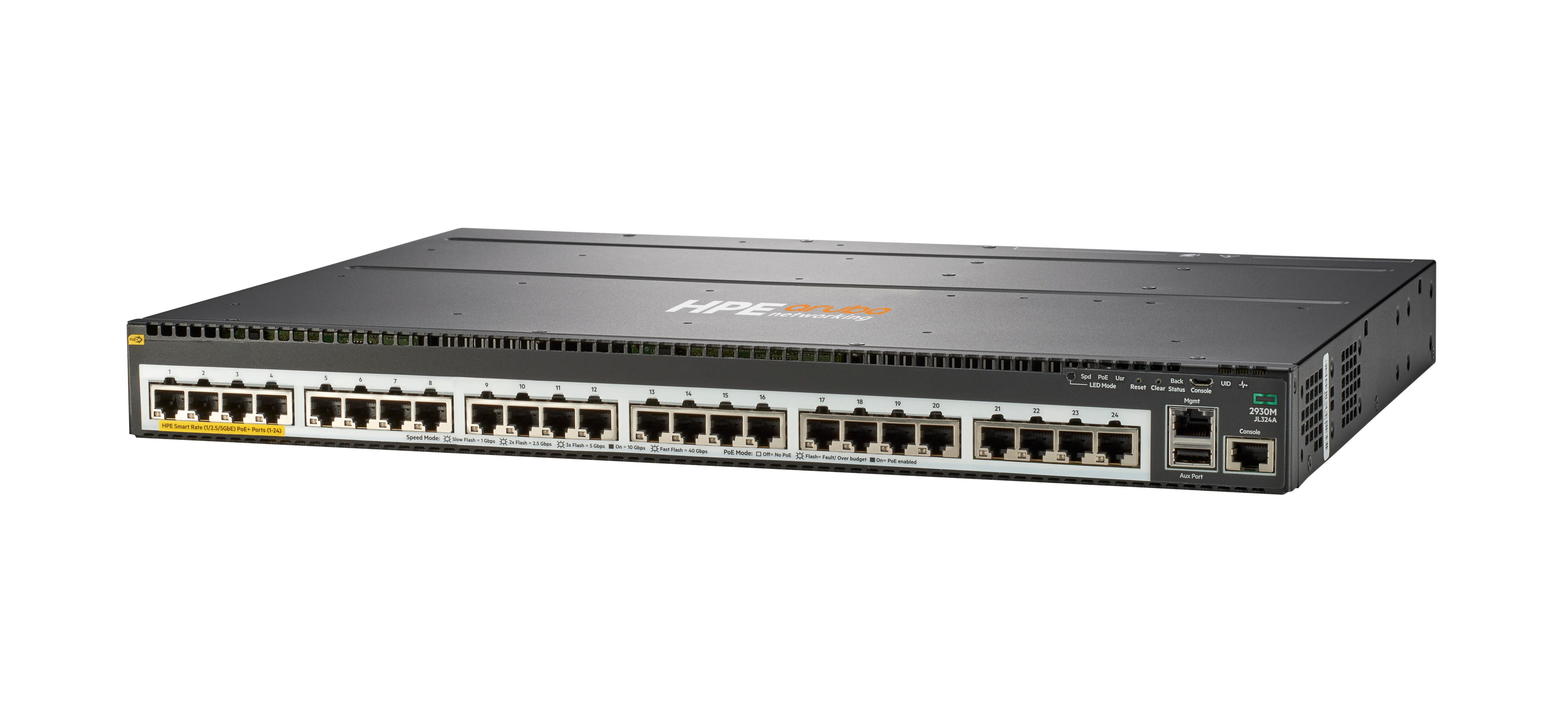 HPE Aruba Networking 2930M 24 Smart Rate POE+ 1-Slot - Switch - L3 - managed - 24 x 1/2.5/5GBase-T POE+ - an Rack montierbar - PoE+ (860 W)