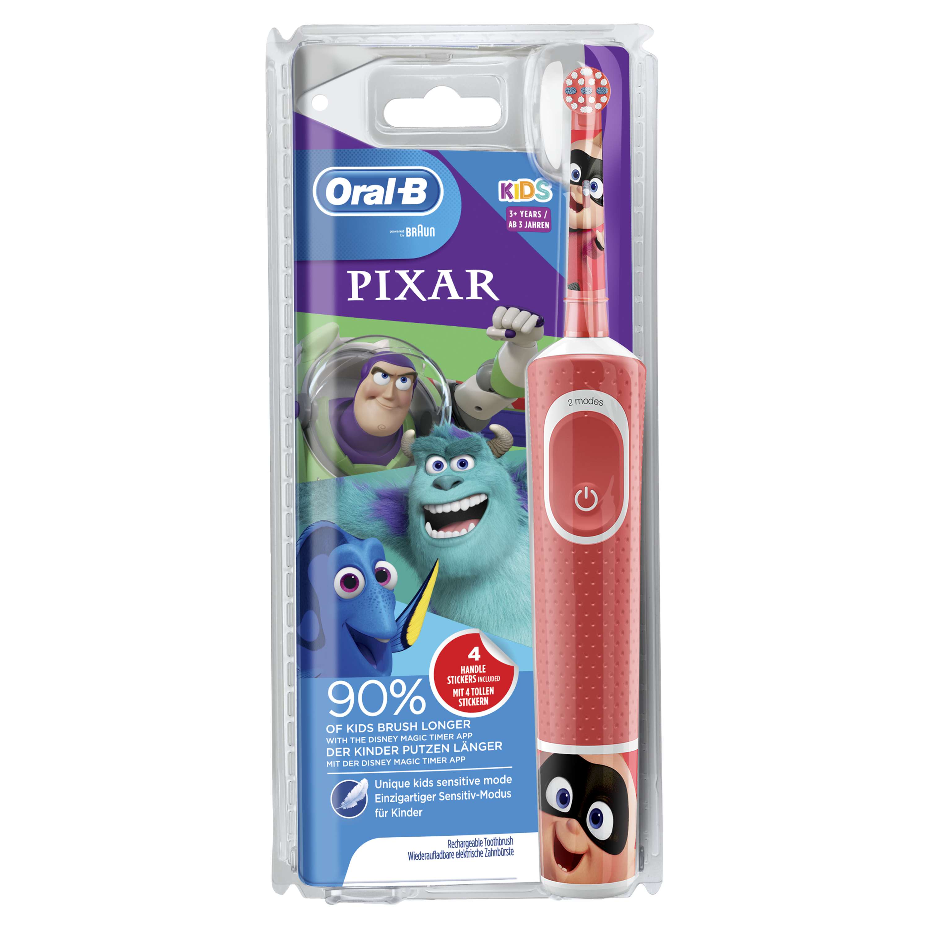 Oral-B Kids 80336780, Kinder, Rotierende Zahnbürste, Sensibel, Rot, Weiß, 2 min, Extra weich