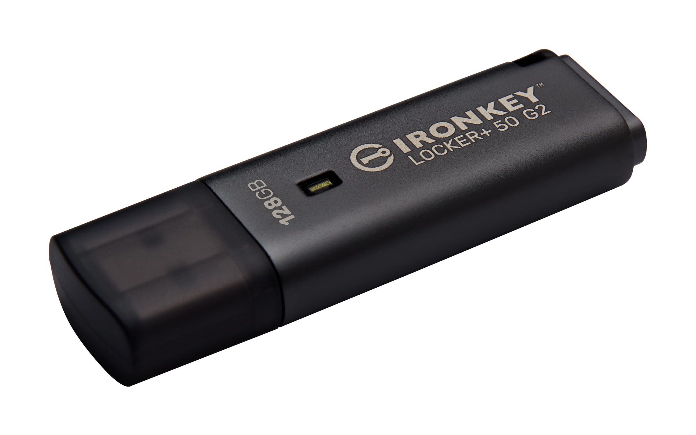 Kingston IronKey 128GB Locker Plus 50 G2, FIPS 197, AES-256, 128 GB, USB Typ-A, 3.2 Gen 1 (3.1 Gen 1), 145 MB/s, Kappe, Schwarz